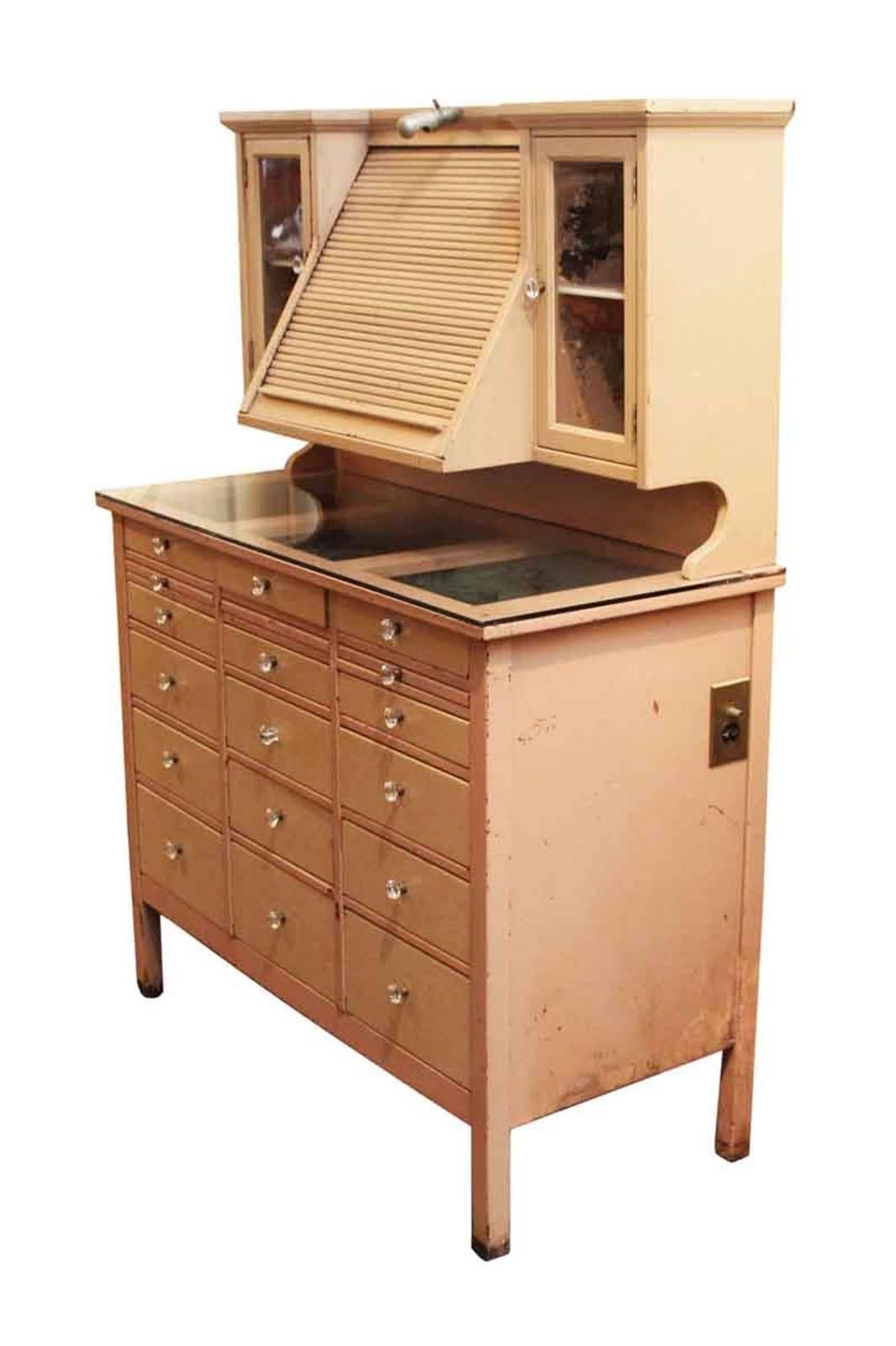 American 1900s Opthalmic & Genothalmic Medical Cabinet with Roll Up Door, Original Finish