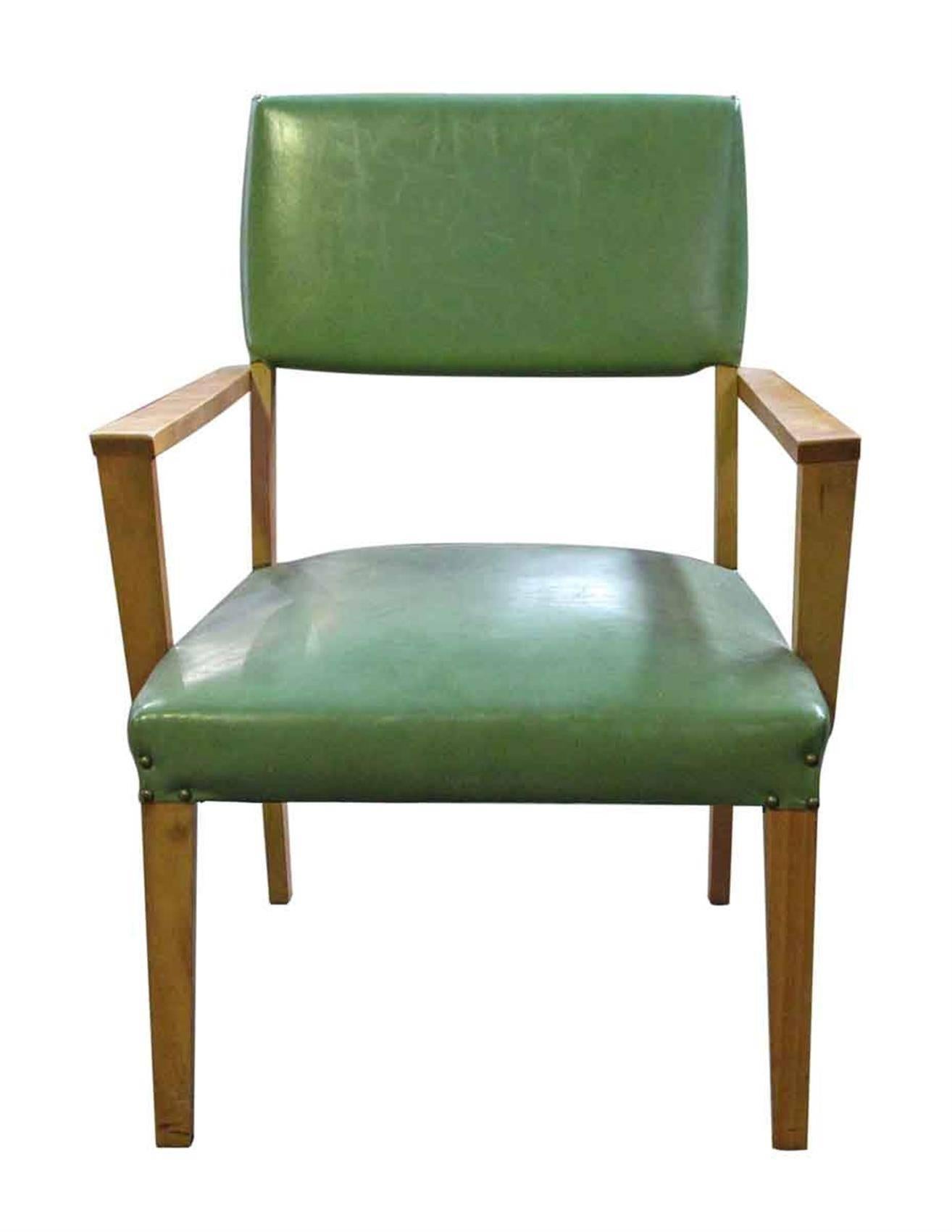 1959 Mid-Century Modern green and maple wood armchair with brass tacks. Made by Thompson Upholstery Shop in Thompsontown, PA. Four available at time of posting. Please inquire about current inventory. Priced each.

These can be seen at our 302