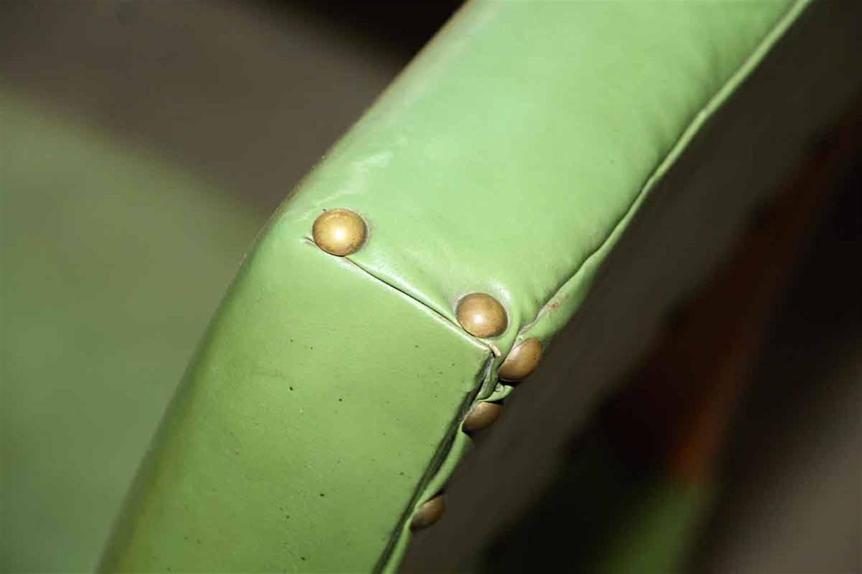 1959 Mid-Century Modern Green and Maple Wood Armchair with Brass Tacks In Excellent Condition In New York, NY
