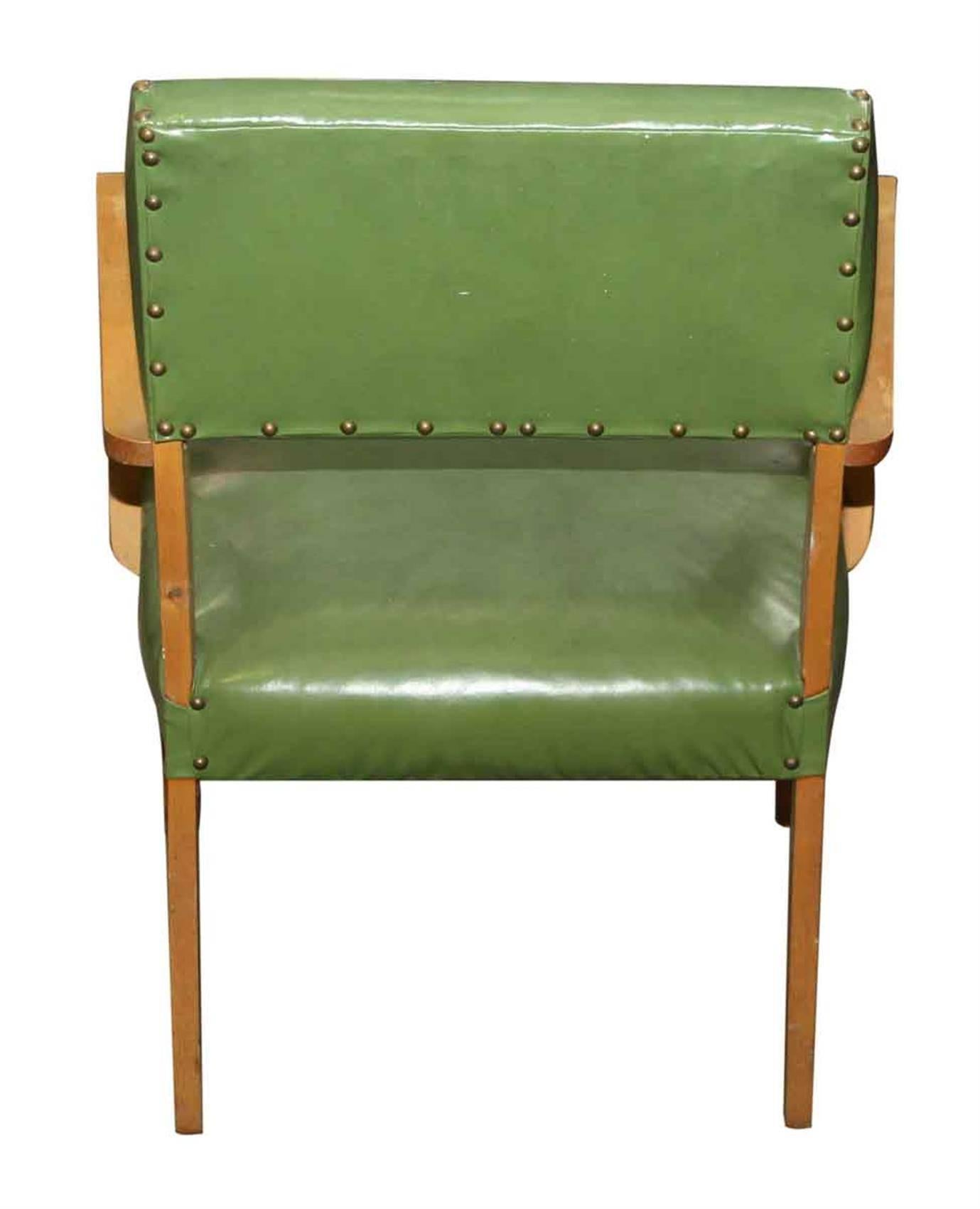 Mid-20th Century 1959 Mid-Century Modern Green and Maple Wood Armchair with Brass Tacks