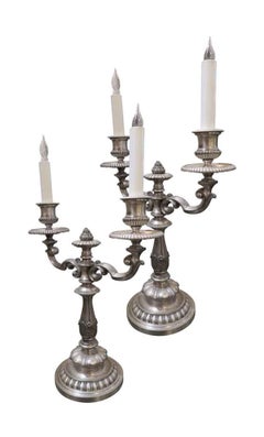 1900s Pair EF Caldwell Silvered Bronze Table Lamps 2 Lights Each
