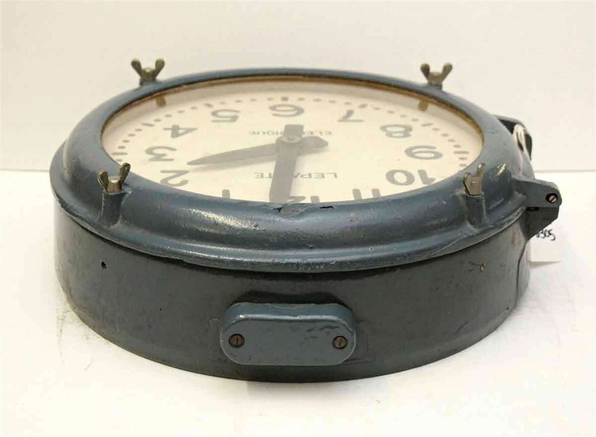 Glass 1950s Nautical Cast Iron Blue Industrial Wall Clock from France