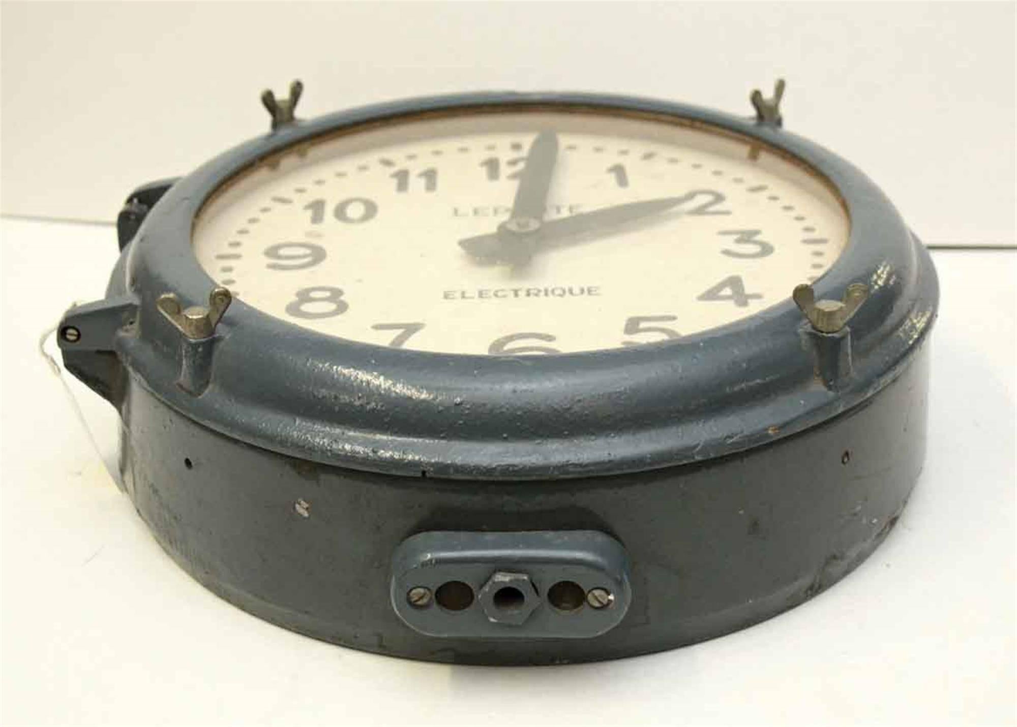 1950s Nautical Cast Iron Blue Industrial Wall Clock from France 1