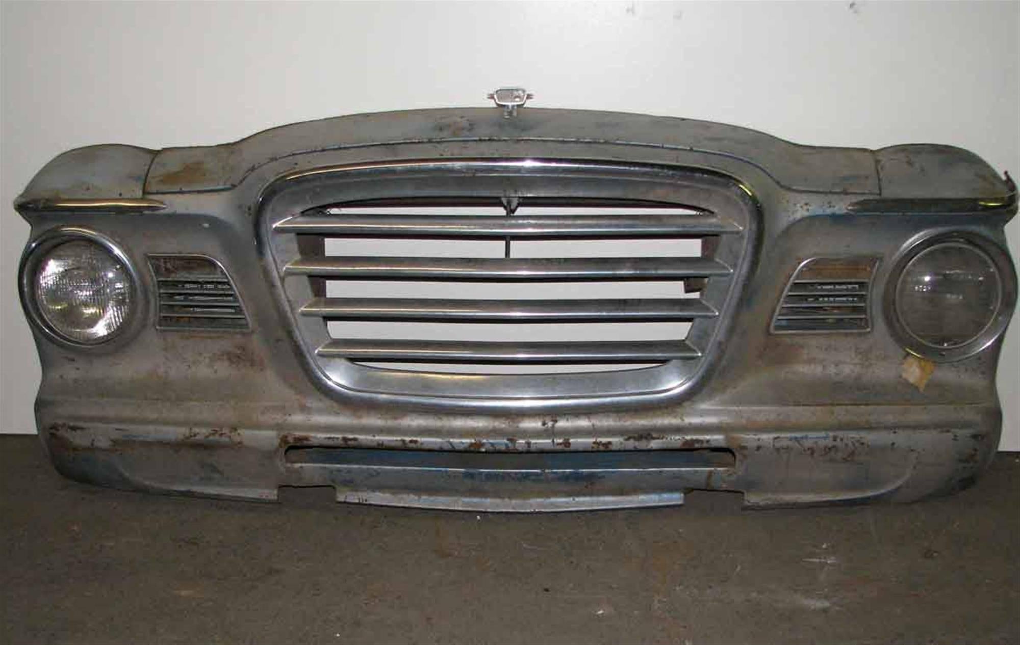 1960s Studebaker car front that is ready to hang on the wall. This can be seen at our 149 Madison Ave location in Manhattan.