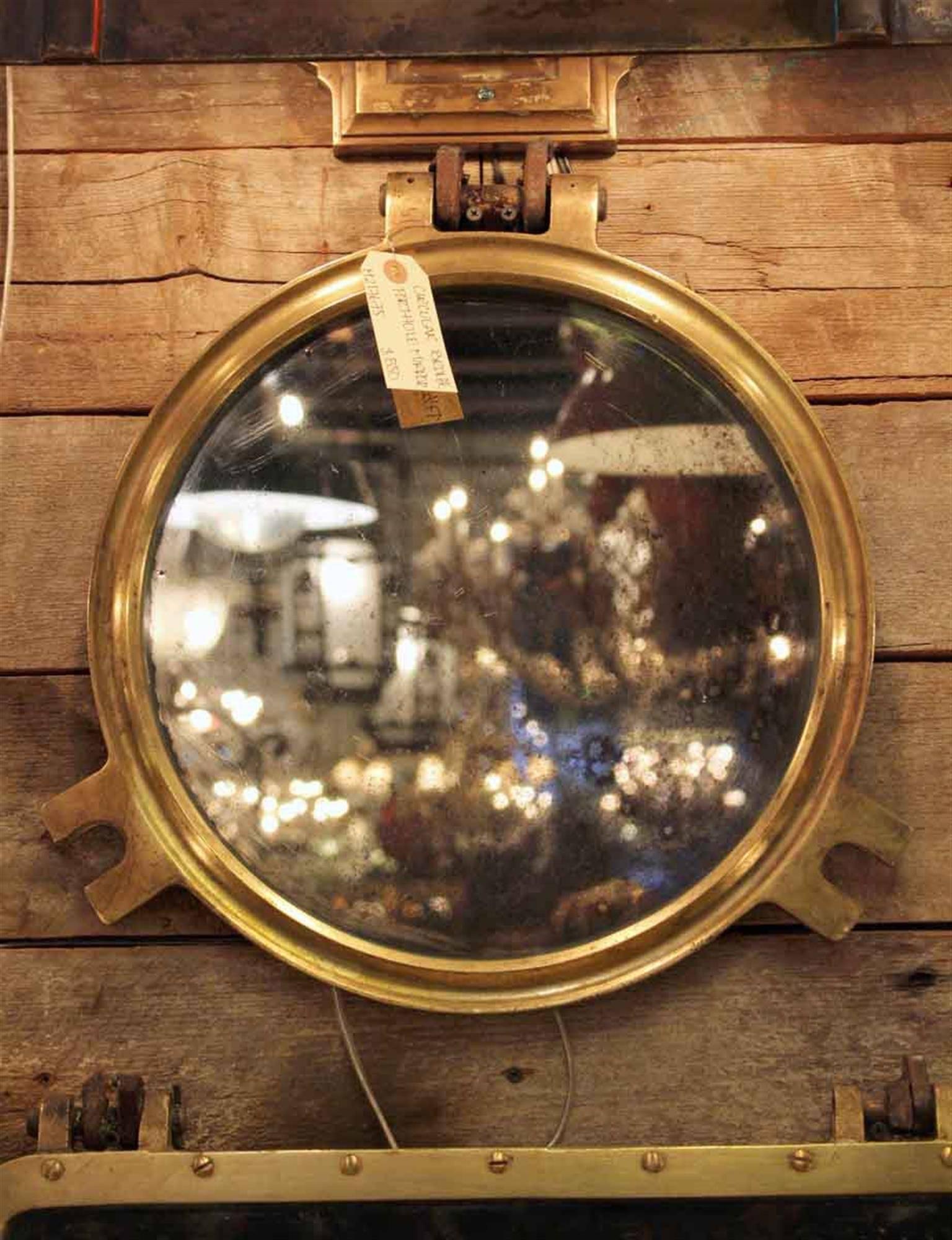 Industrial 1950s, Polished Round Bronze Porthole Mirror