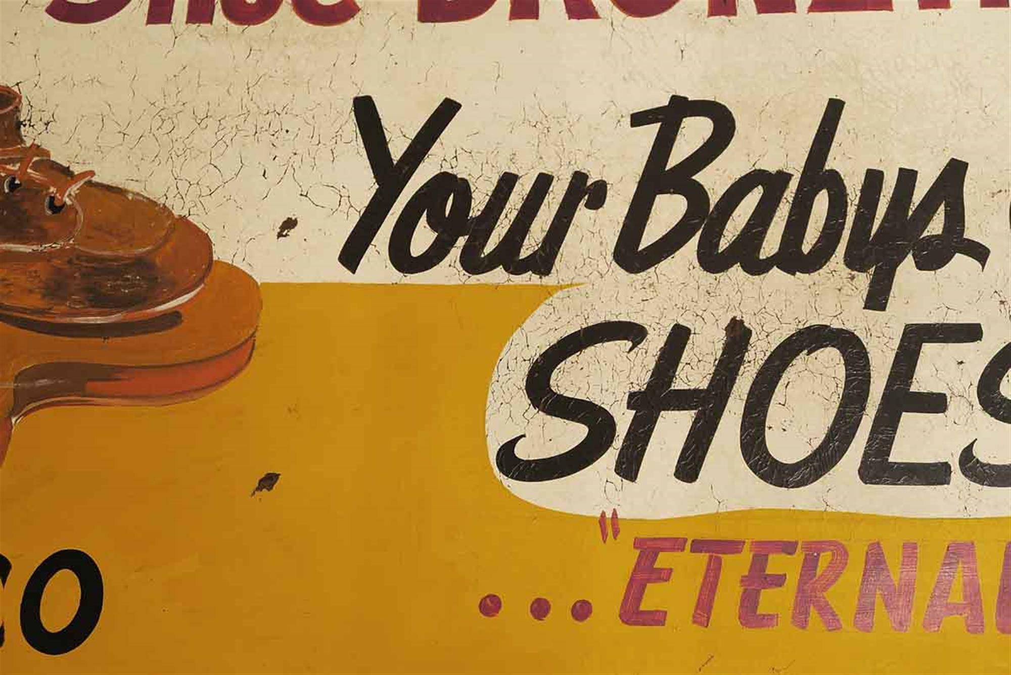 American 1940s Wooden Framed Double Sided Baby Shoe Bronzing Sign