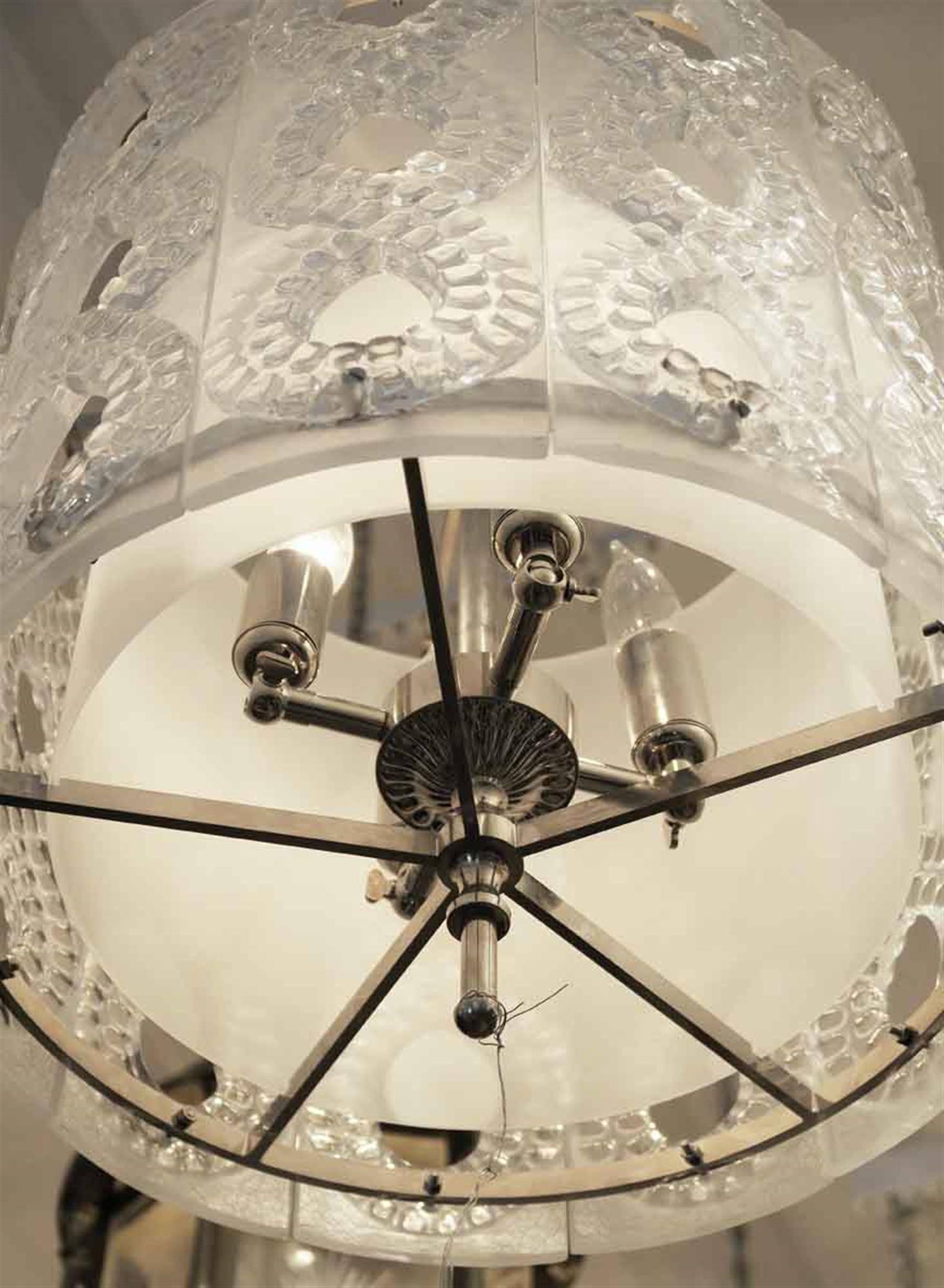 Late 20th Century 1990s Mid-Century Modern Crystal Pendant Light Done in a Lalique 