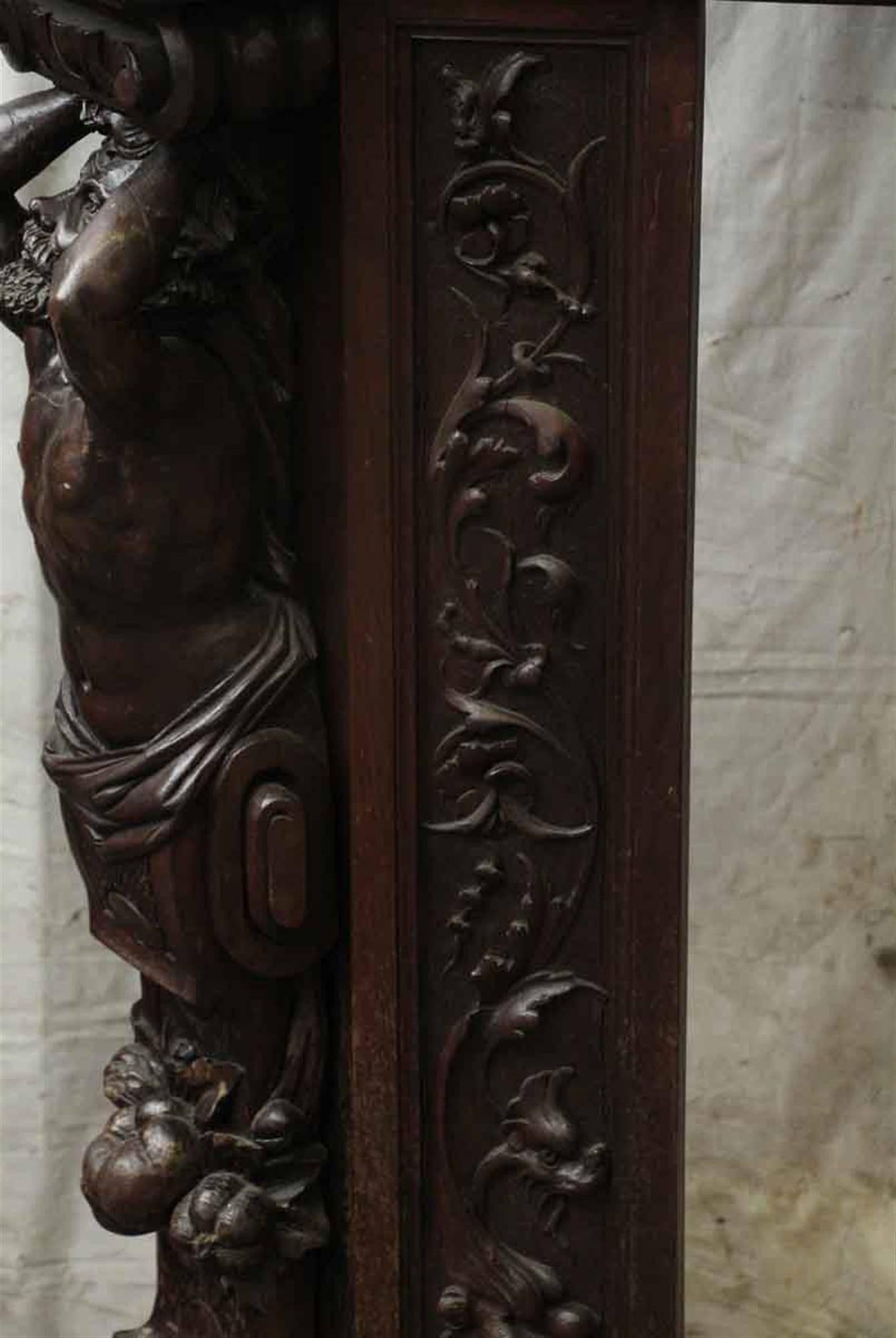 Gorgeous Mahogany Hand-Carved Figural Mantel Maidens 1