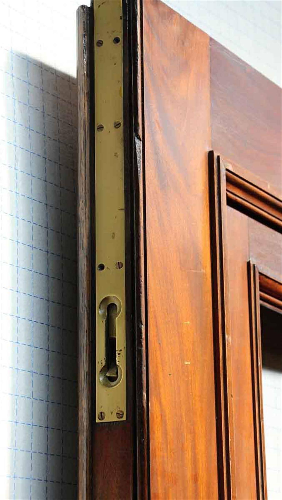 1880s Victorian Studded Wood Door with Window and Original Bronze Hardware 1