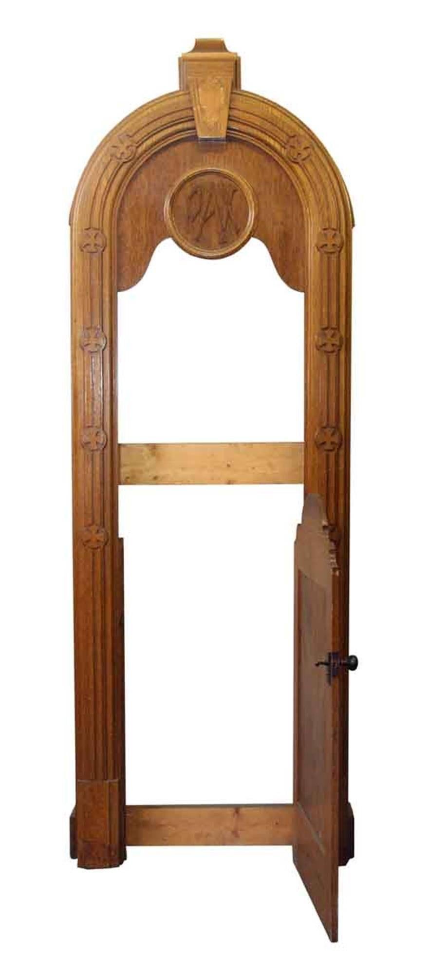 1940s Large Oak Confessional Door with PAX Monogram 3
