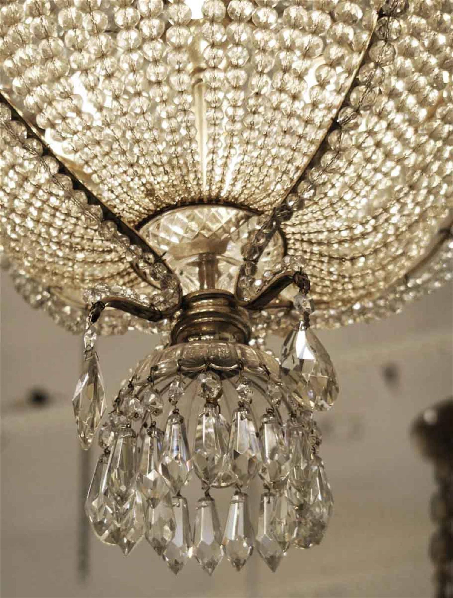 American 1920s Crystal Basket Chandelier with Beaded Crystals