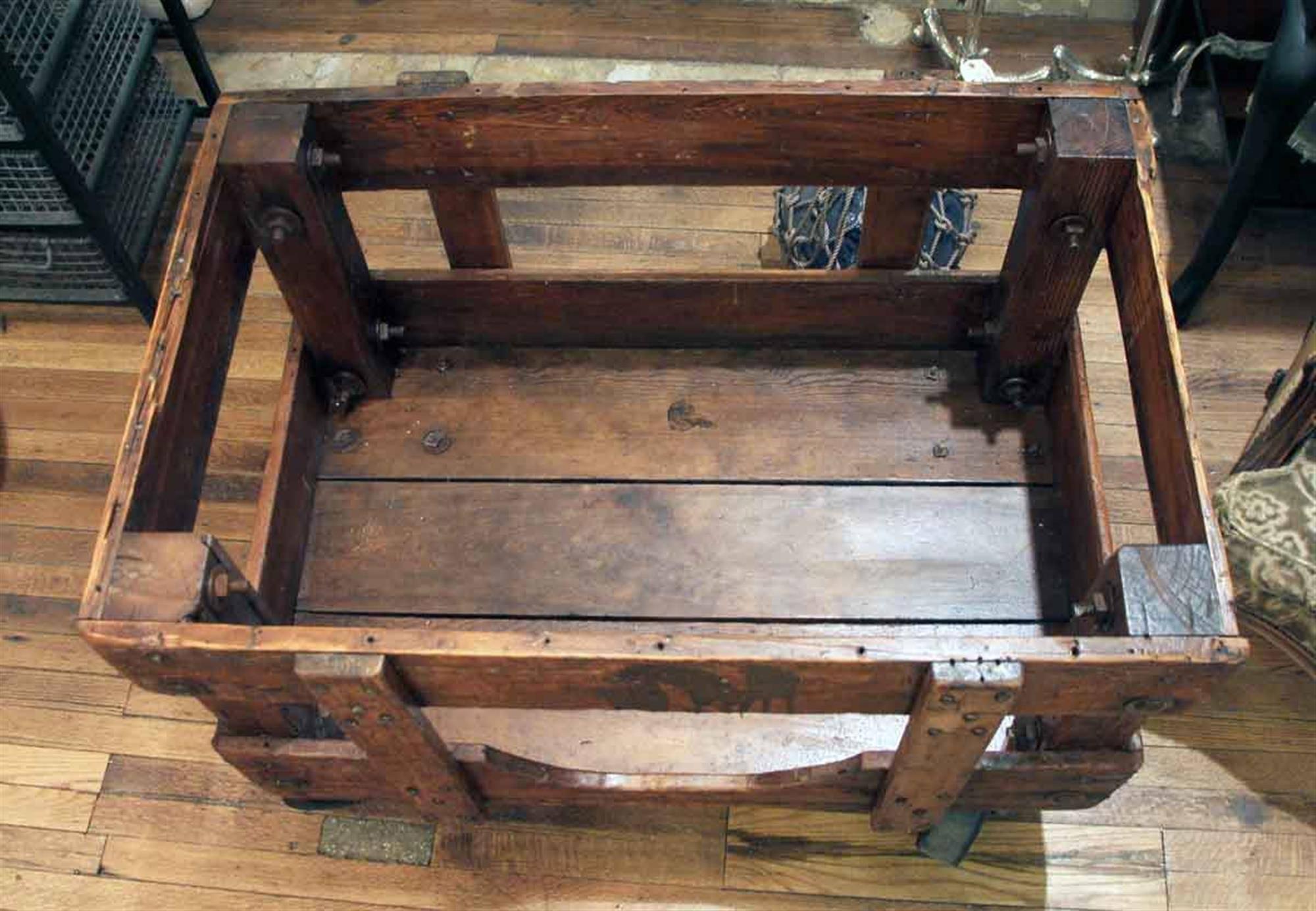 American 1890s Wooden Industrial Factory Cart with Cast Iron Wheels