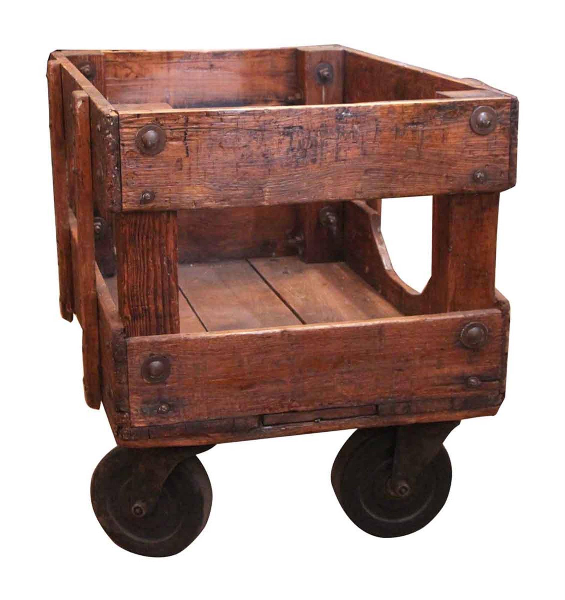 1890s Wooden Industrial Factory Cart with Cast Iron Wheels In Excellent Condition In New York, NY