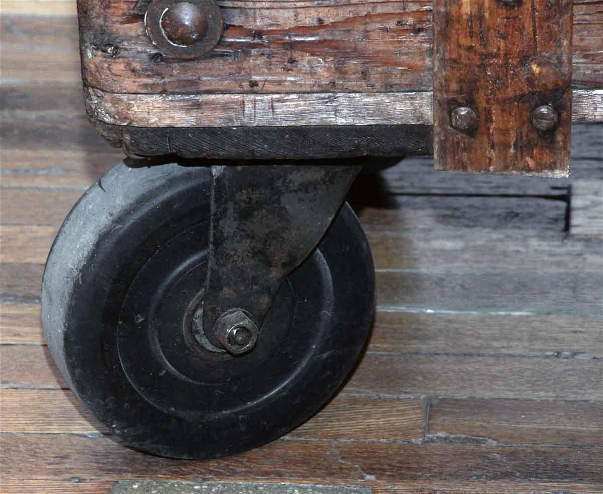 Late 19th Century 1890s Wooden Industrial Factory Cart with Cast Iron Wheels