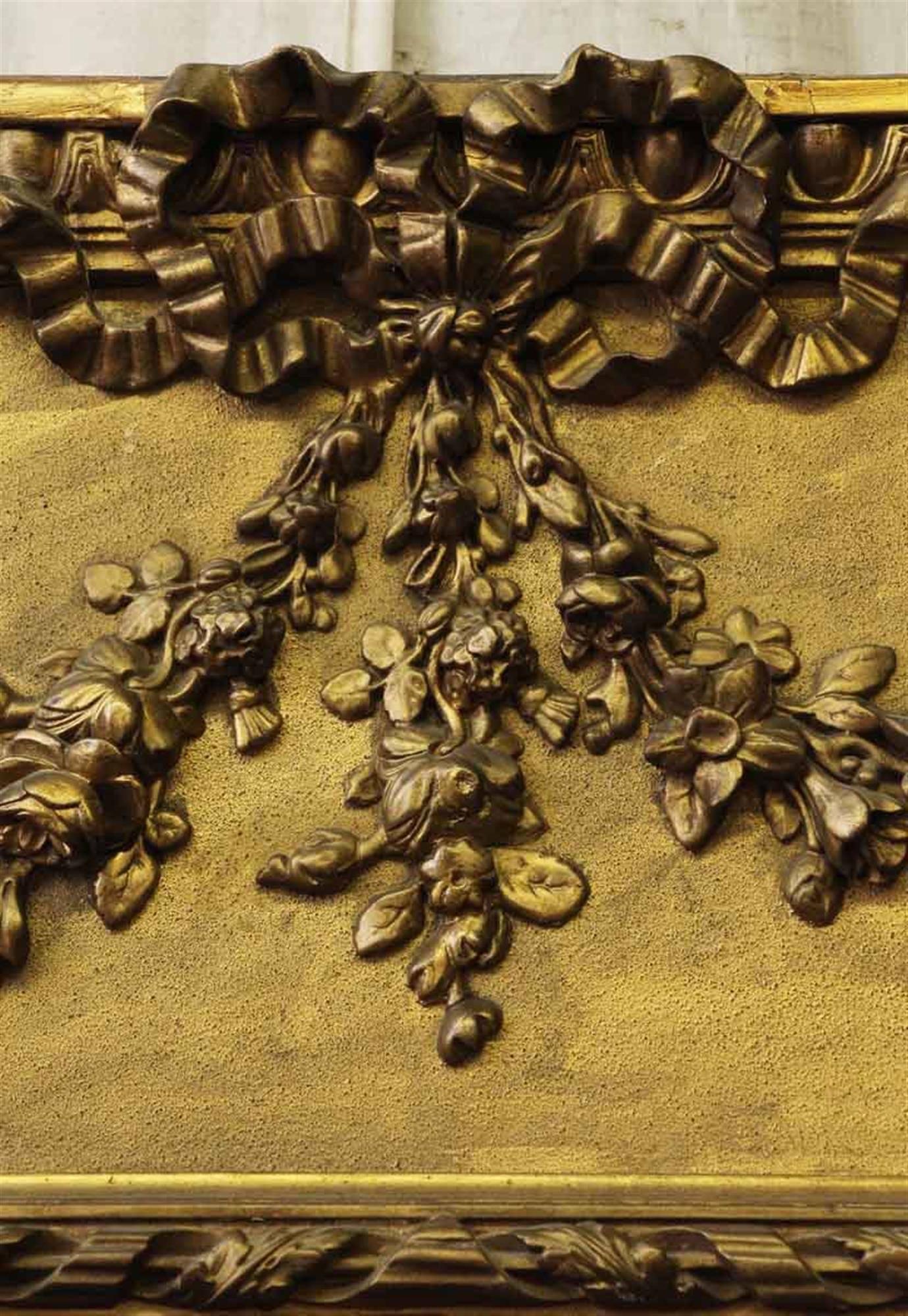 Late 19th Century 1880s Antique Tall Gilded French Mantle Mirror with Beaded Floral Swag Detail