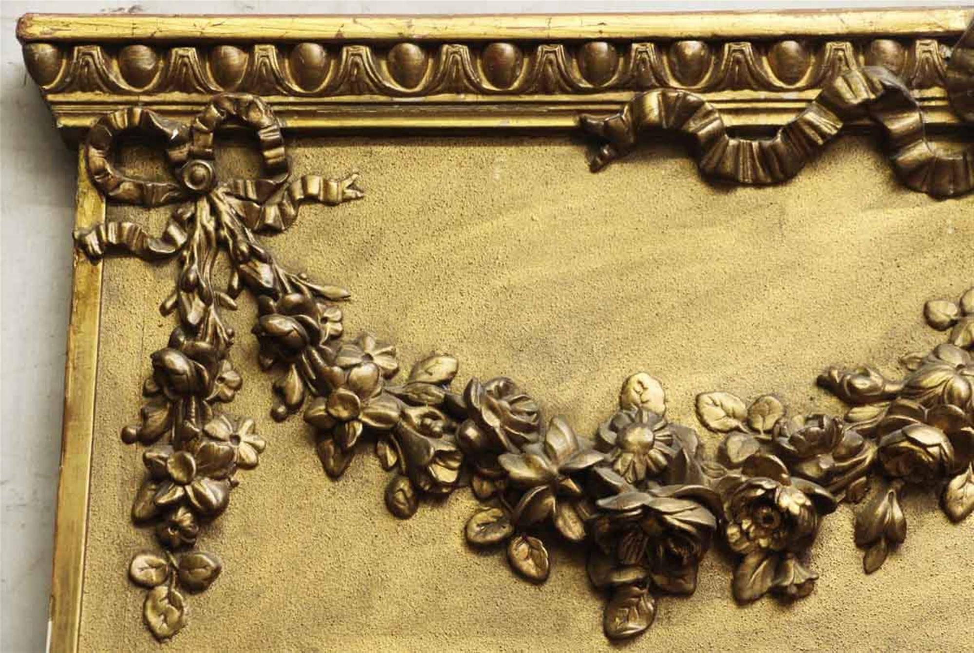 1880s Antique Tall Gilded French Mantle Mirror with Beaded Floral Swag Detail 1