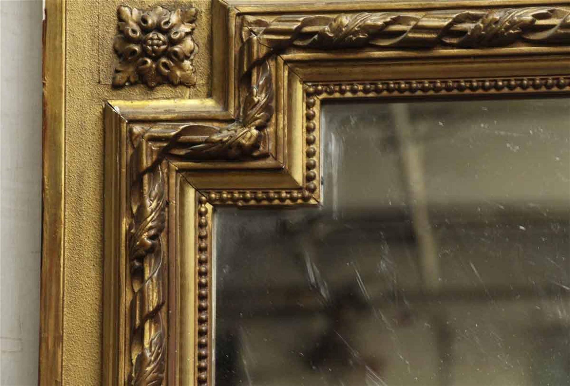 1880s Antique Tall Gilded French Mantle Mirror with Beaded Floral Swag Detail 2