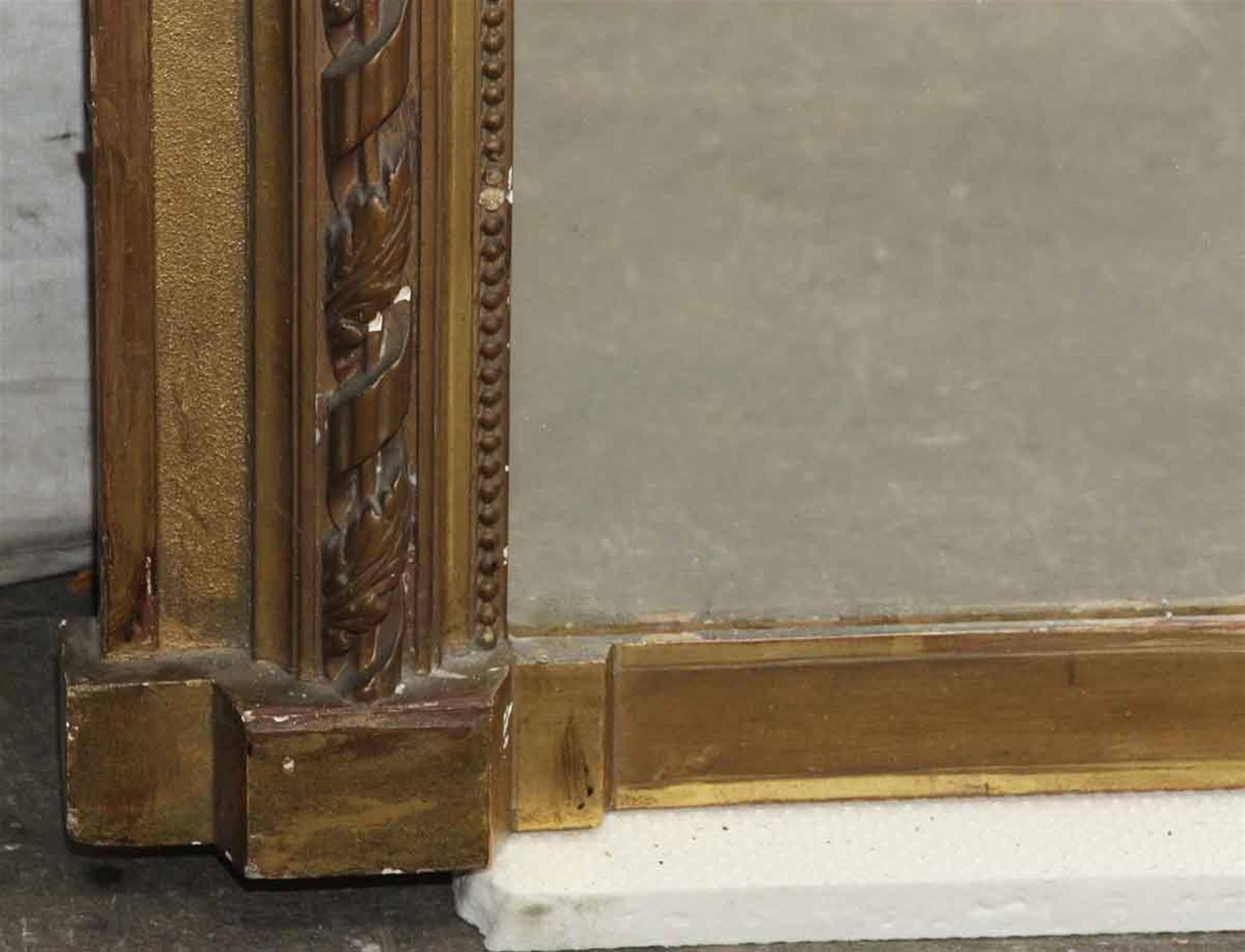 1880s Antique Tall Gilded French Mantle Mirror with Beaded Floral Swag Detail 3