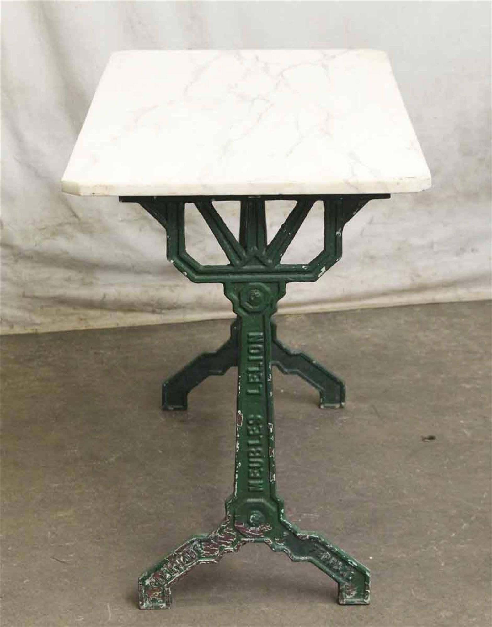 1930s, French Bistro Table with Marble Top and Green Cast Iron Base In Excellent Condition In New York, NY