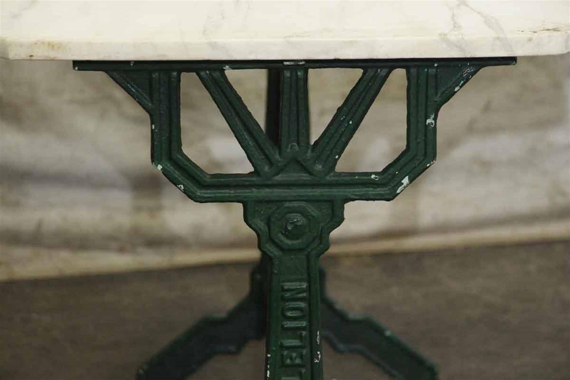 Mid-20th Century 1930s, French Bistro Table with Marble Top and Green Cast Iron Base