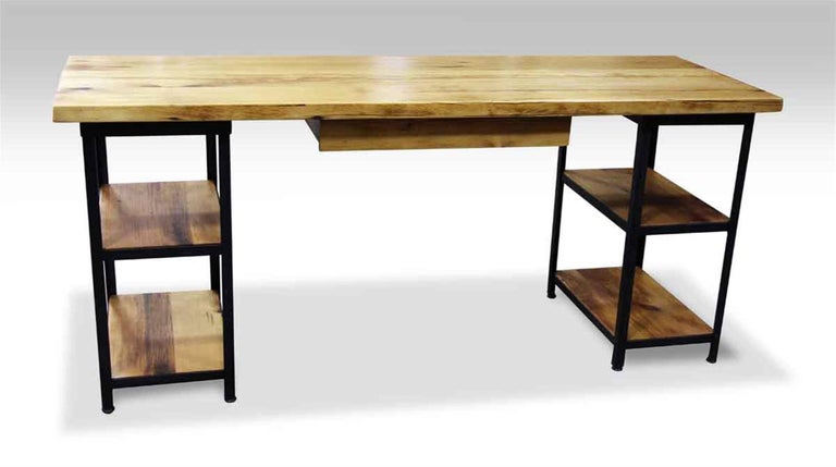 Pine And Steel Custom Desk With Shelves Drawer