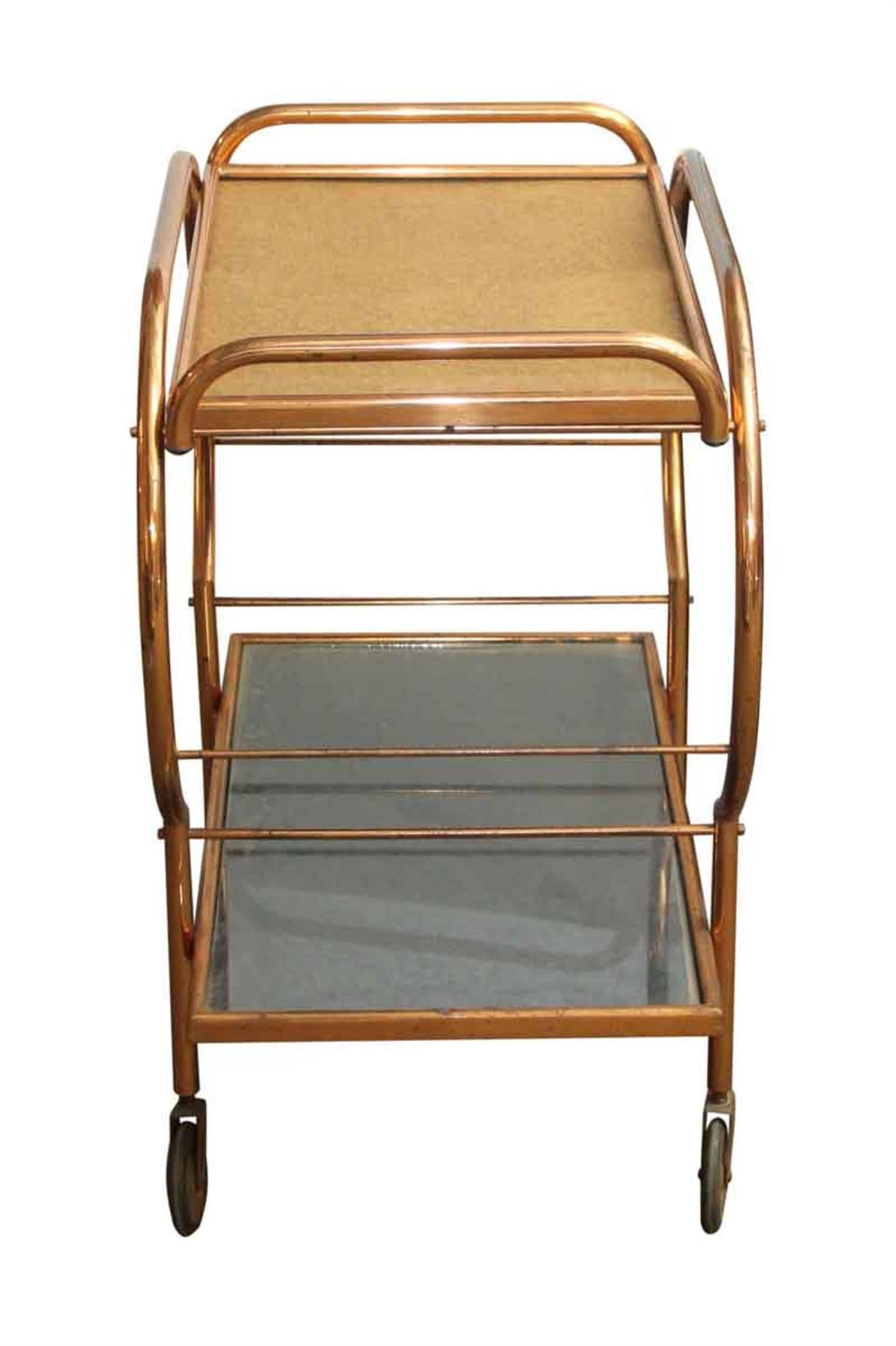 Metal 1970s Mid-Century Modern Style French Copper Washed Rolling Bar Cart