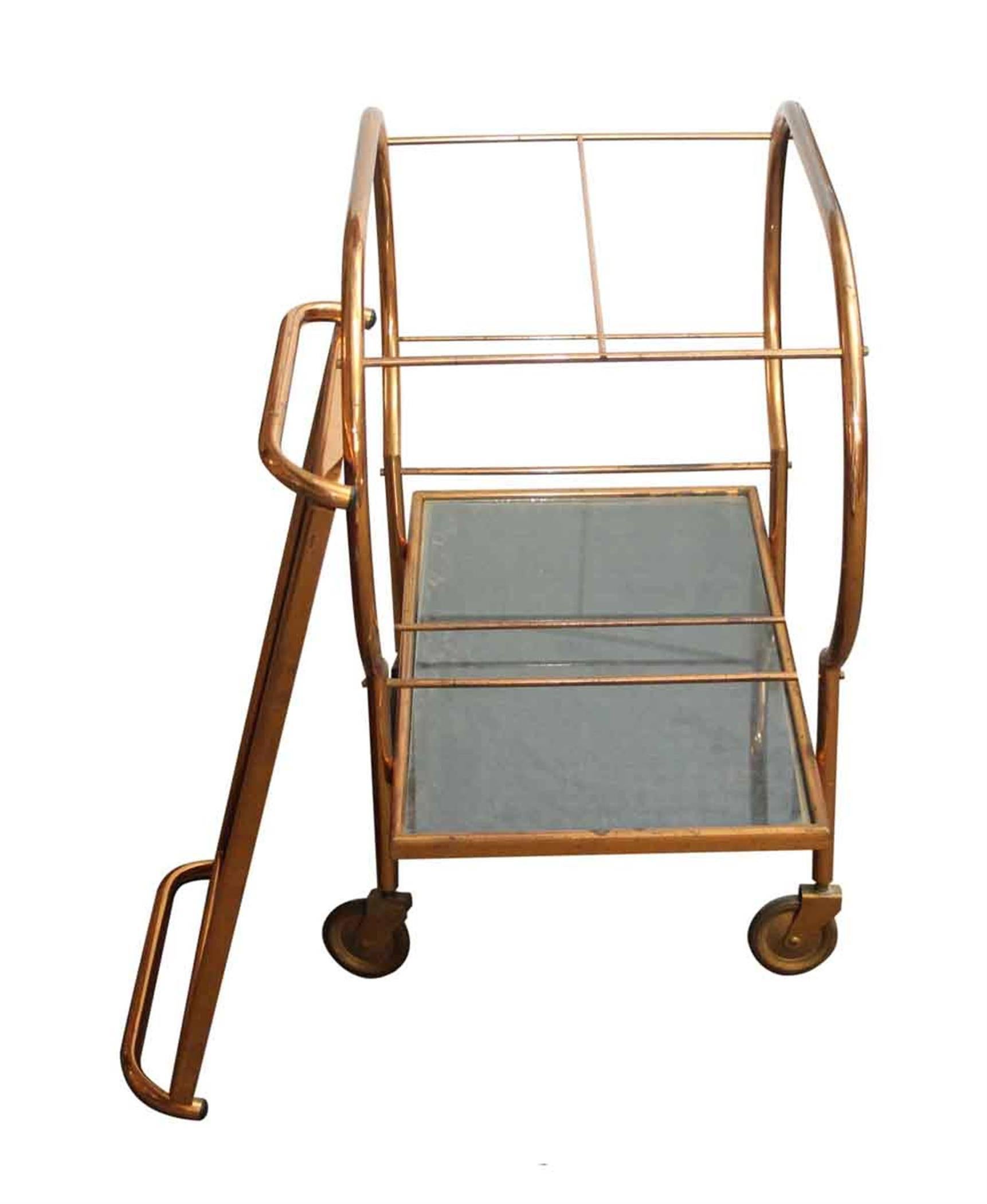 1970s Mid-Century Modern Style French Copper Washed Rolling Bar Cart 2