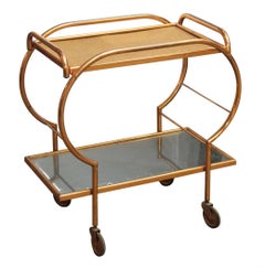 1970s Mid-Century Modern Style French Copper Washed Rolling Bar Cart