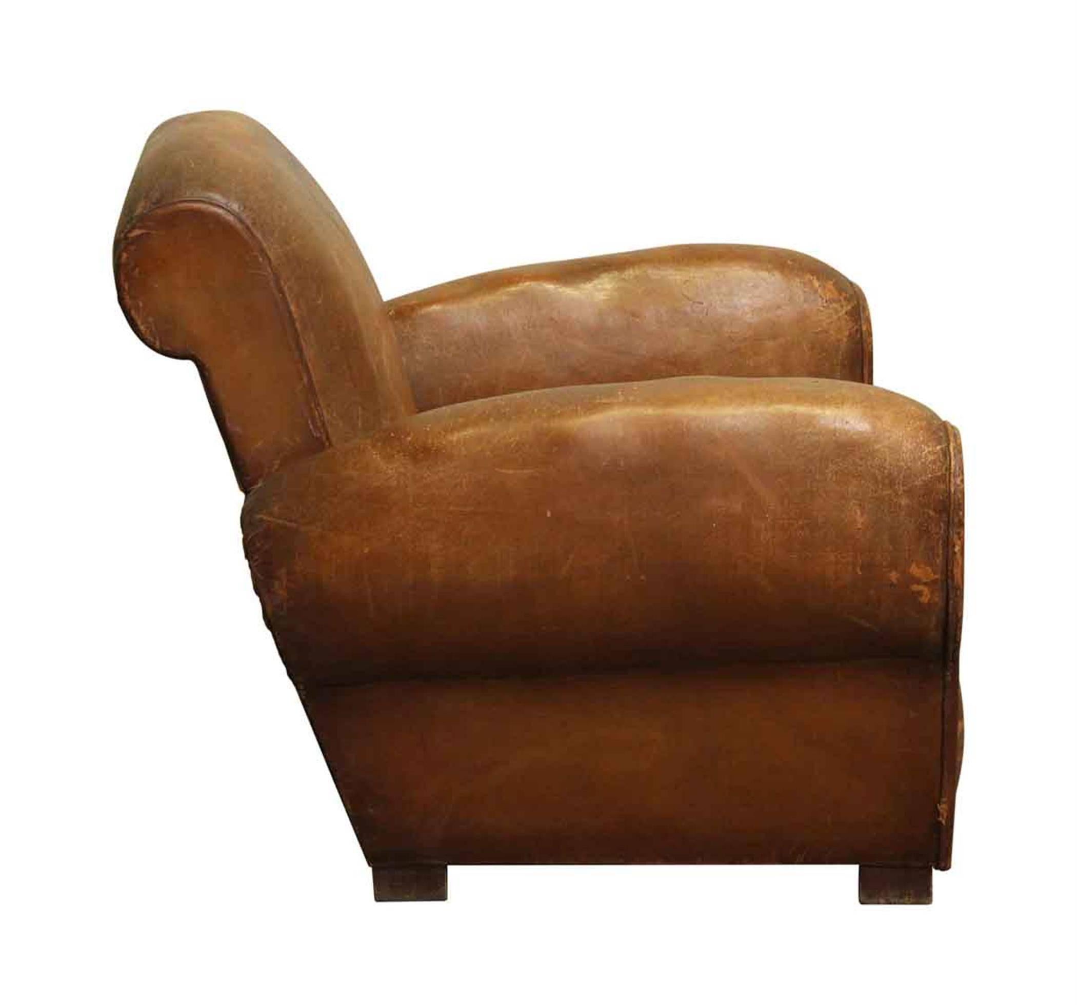 1970s French Vintage Brown Leather Club Chair In Excellent Condition In New York, NY