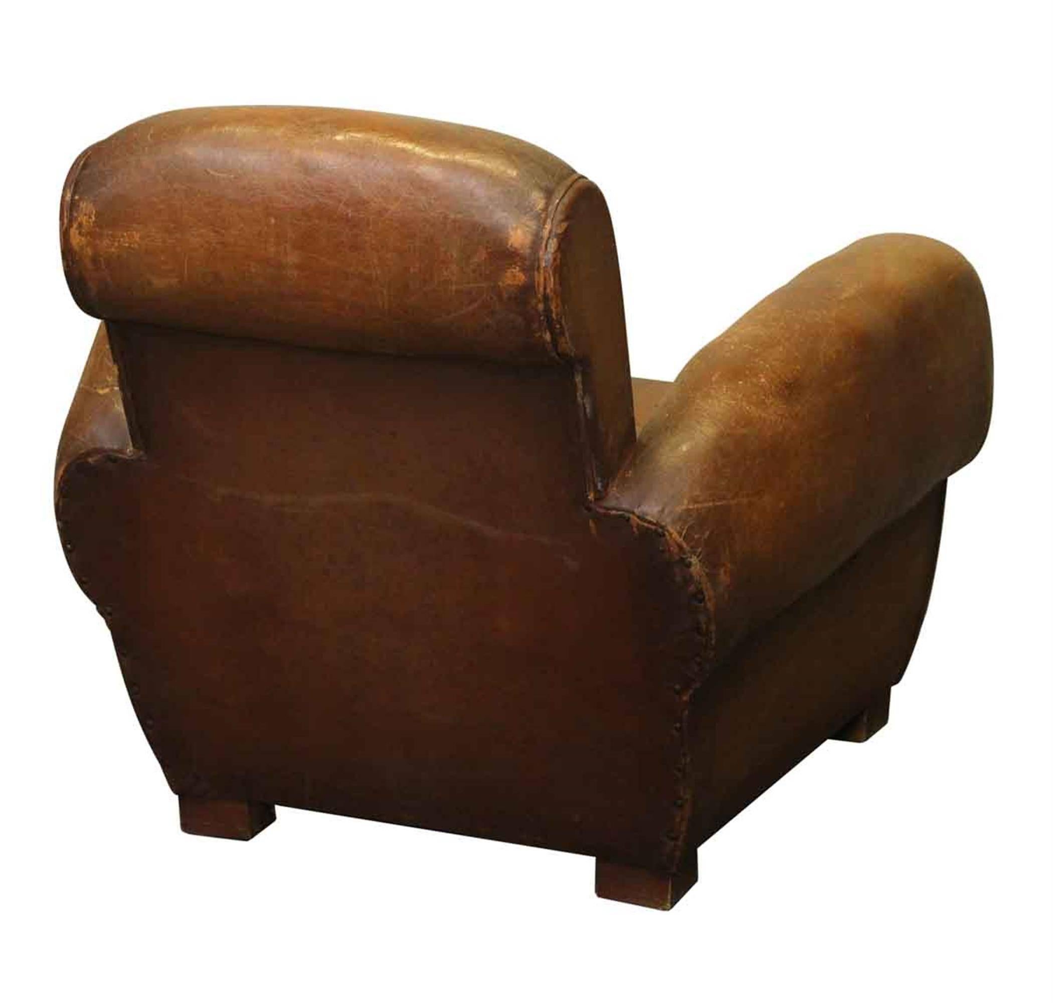 1970s French Vintage Brown Leather Club Chair 1