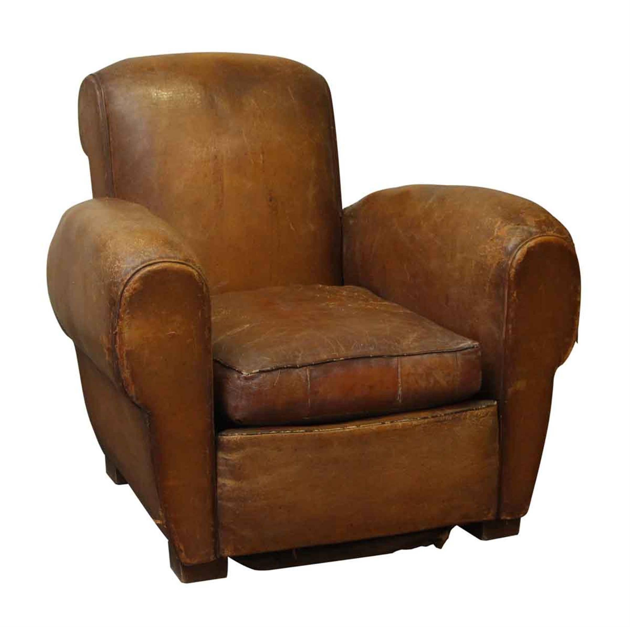 1970s French Vintage Brown Leather Club Chair