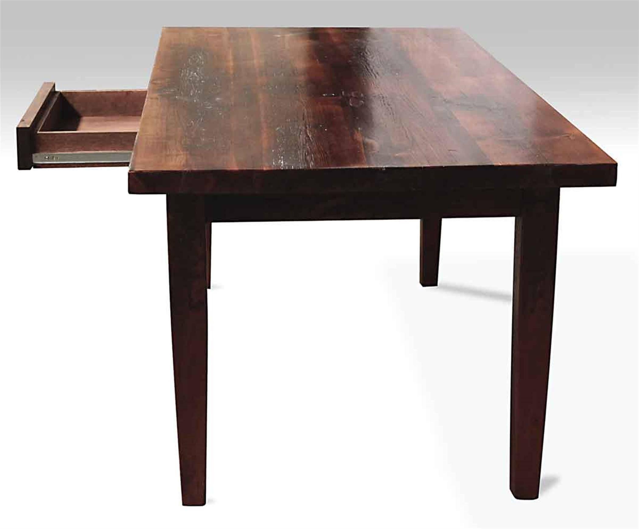 American Pine Farm Table with One Drawer and Tapered Legs Done in a Provincial Stain