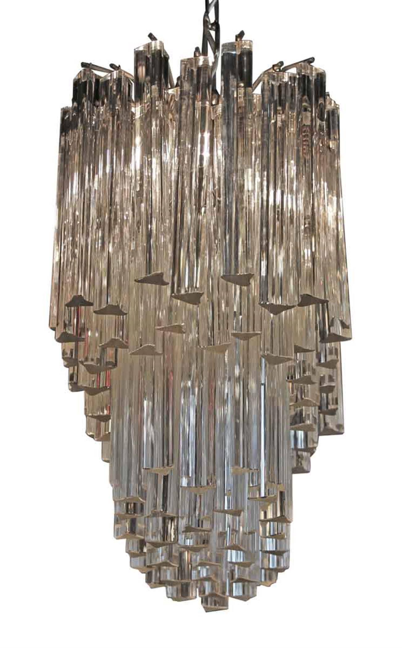 Late 20th Century 1970s Italian Mid-Century Modern Oblong Clear Glass Pendant Chandelier by Camer