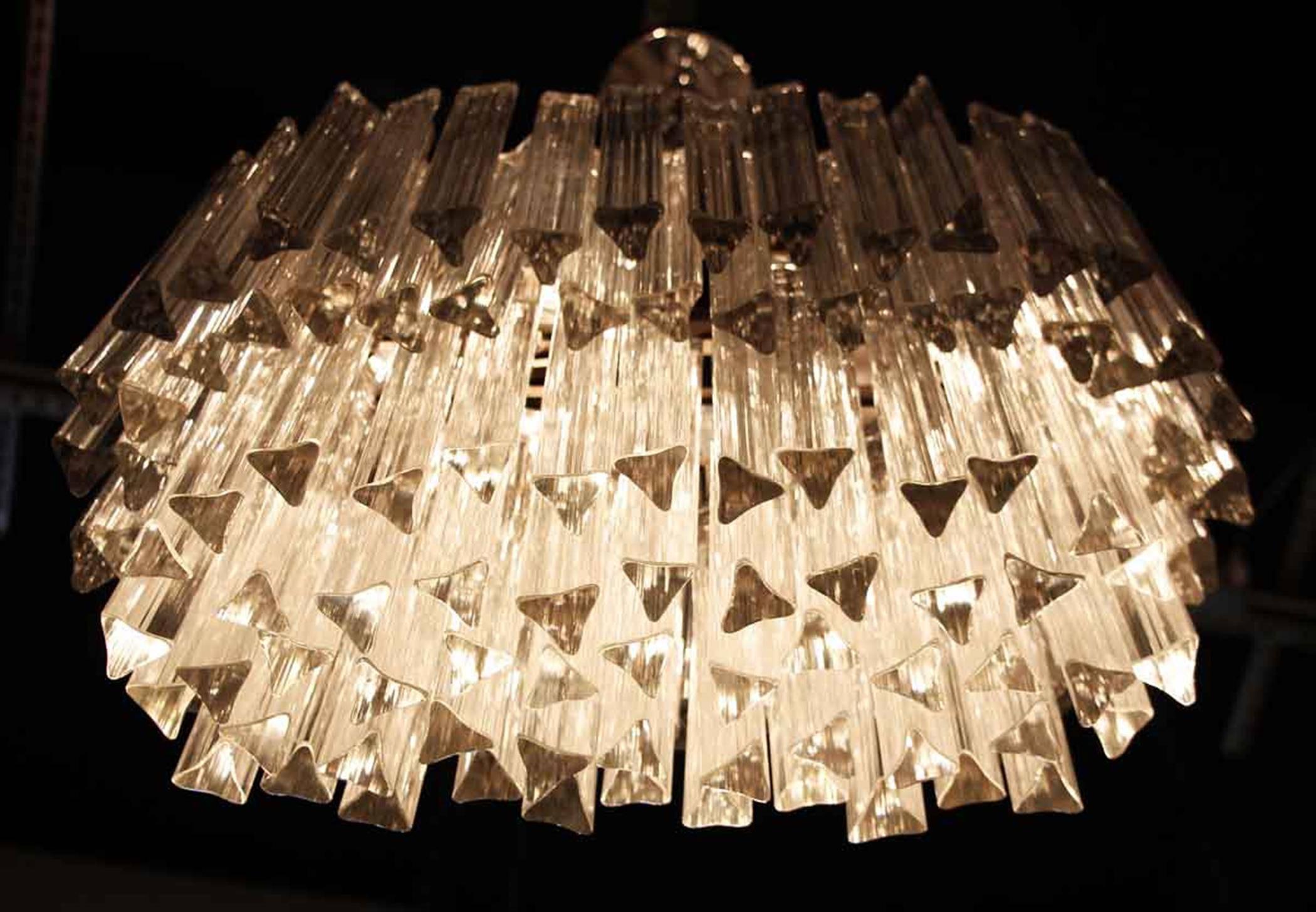 1970s Italian Mid-Century Modern Oblong Clear Glass Pendant Chandelier by Camer 1