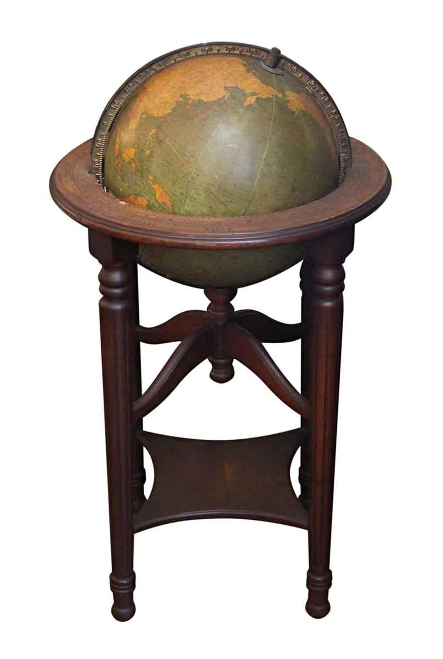 American 1930s George F. Cram Lighted Standing Glass Library Globe with Mahogany Base