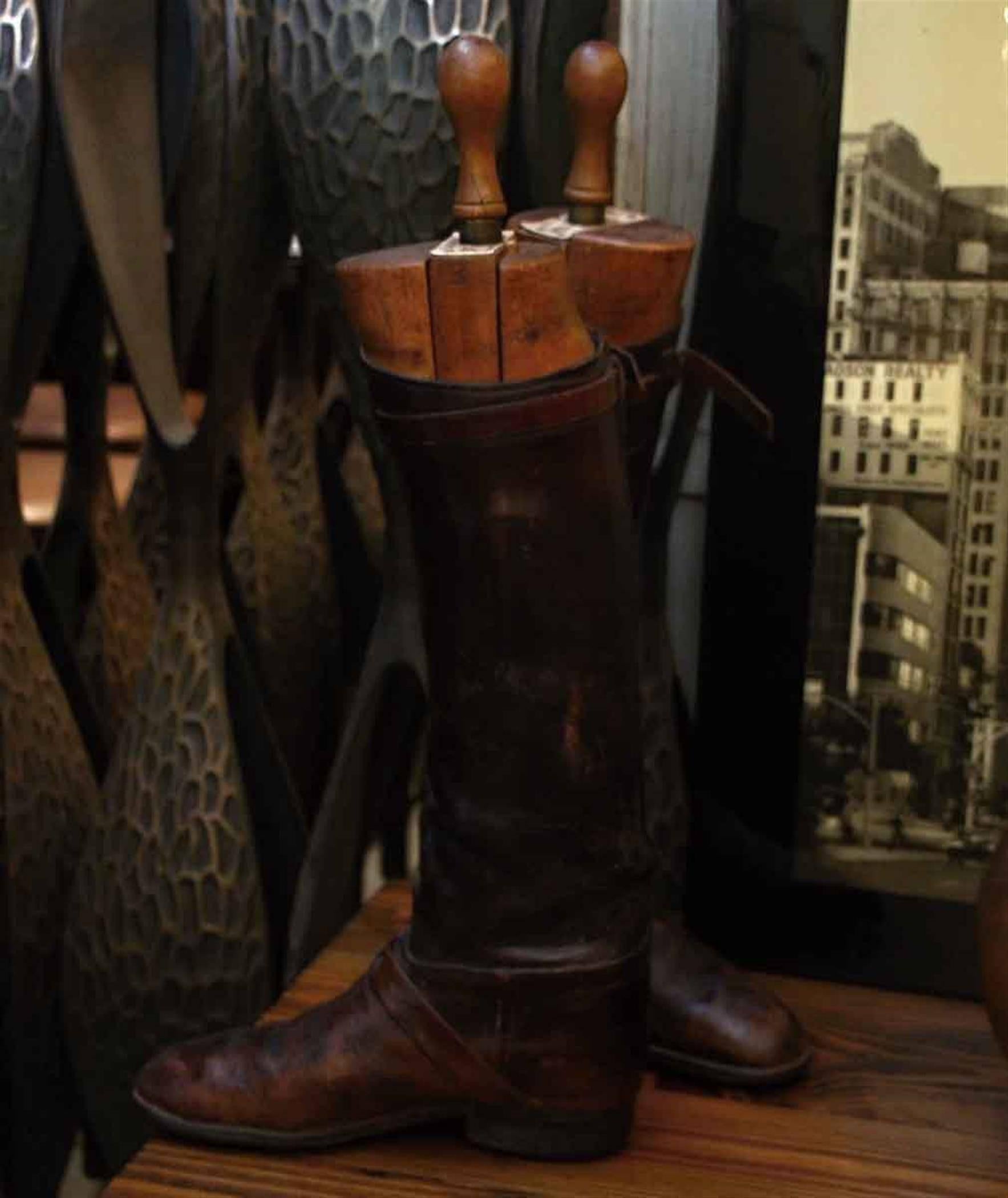 Leather 1950s Pair of English Polo Boots with Peal & Co. Ltd. Wooden Stretchers