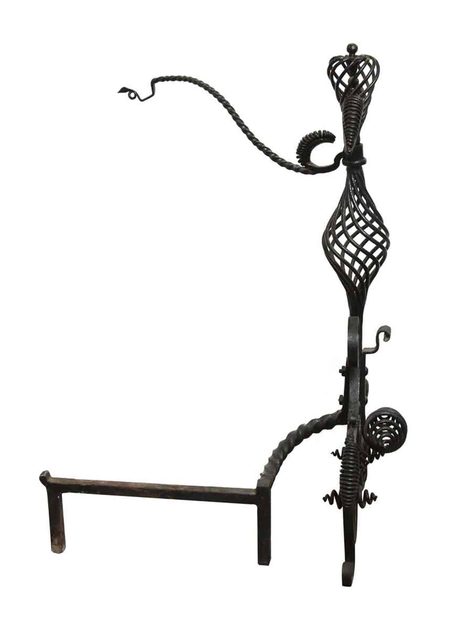 1880s Pair of Unique Large Blacksmith Hand-Wrought Iron Fireplace Andirons 1