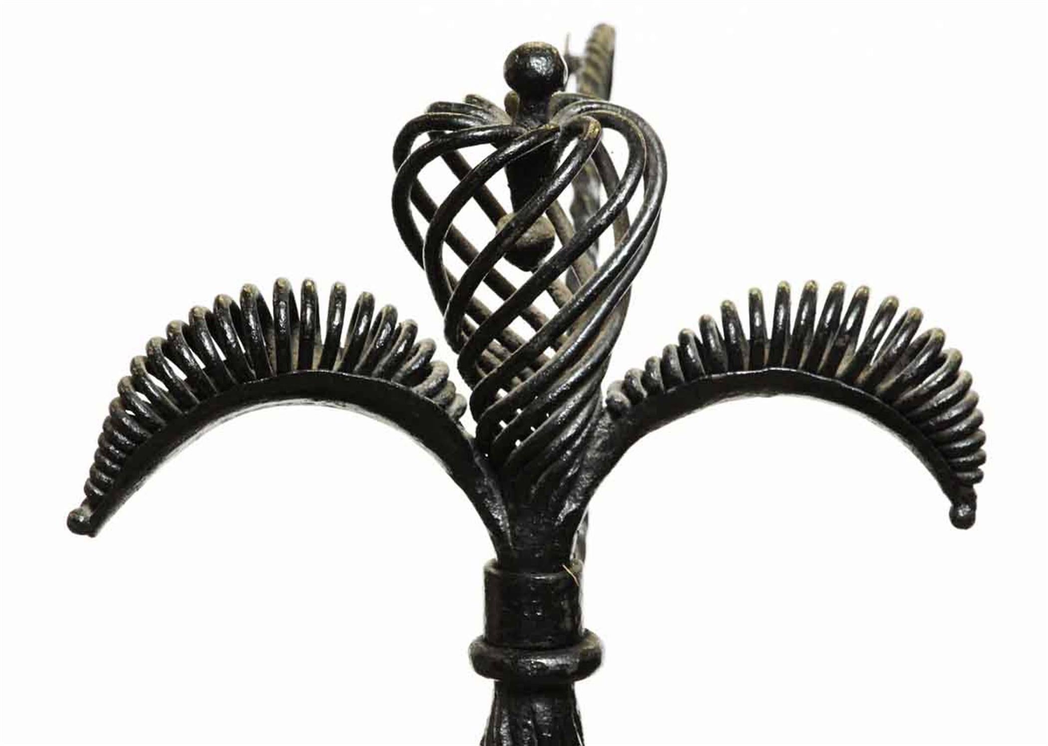American 1880s Pair of Unique Large Blacksmith Hand-Wrought Iron Fireplace Andirons