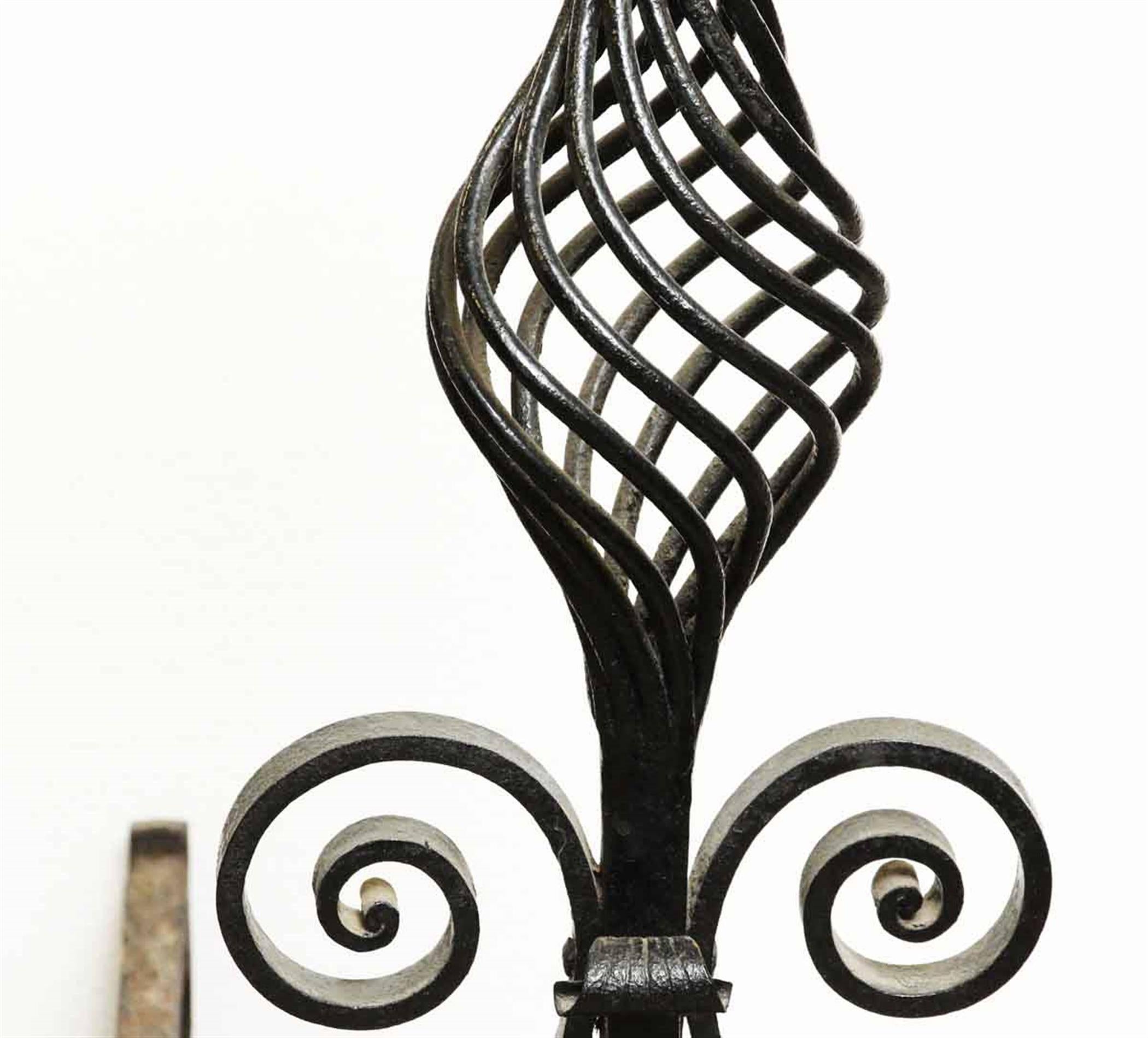 1880s Pair of Unique Large Blacksmith Hand-Wrought Iron Fireplace Andirons In Excellent Condition In New York, NY