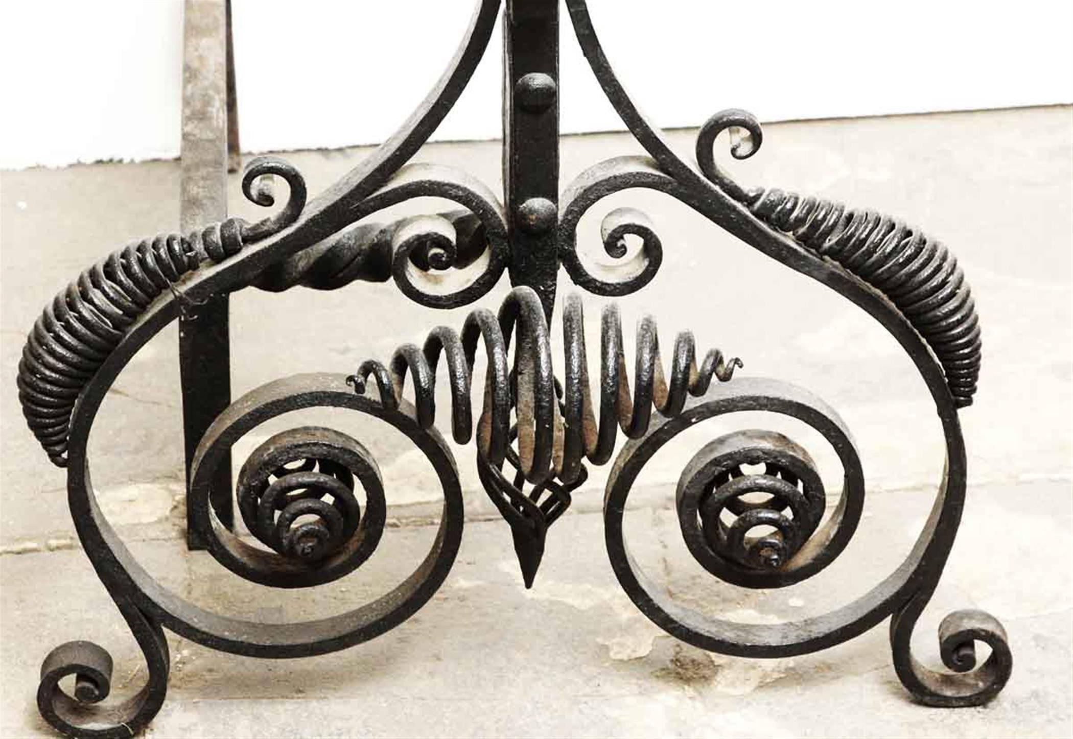Late 19th Century 1880s Pair of Unique Large Blacksmith Hand-Wrought Iron Fireplace Andirons