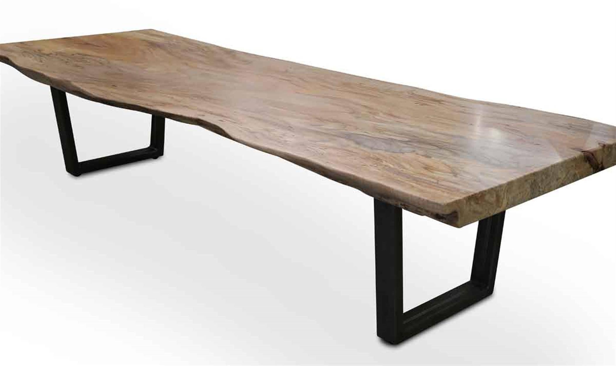 American Live Edge Spalted Maple Coffee Mid-Century Modern Style Table with U Framed Legs