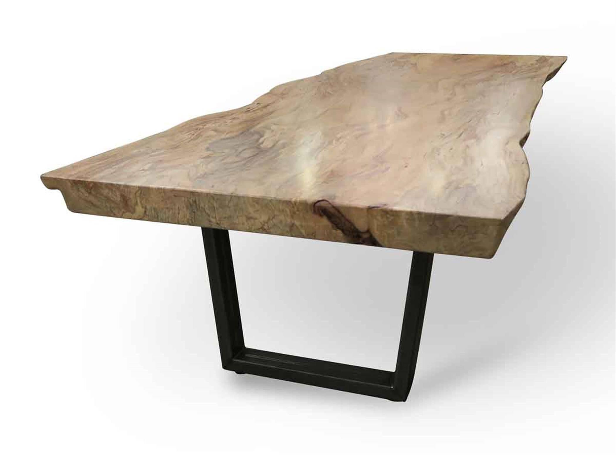 Single slab spalted maple live edge coffee Mid-Century Modern Style tabletop with U framed black steel frames. This is a one of kind piece! This can be seen at our 5 East 16th St location on Union Square in Manhattan.