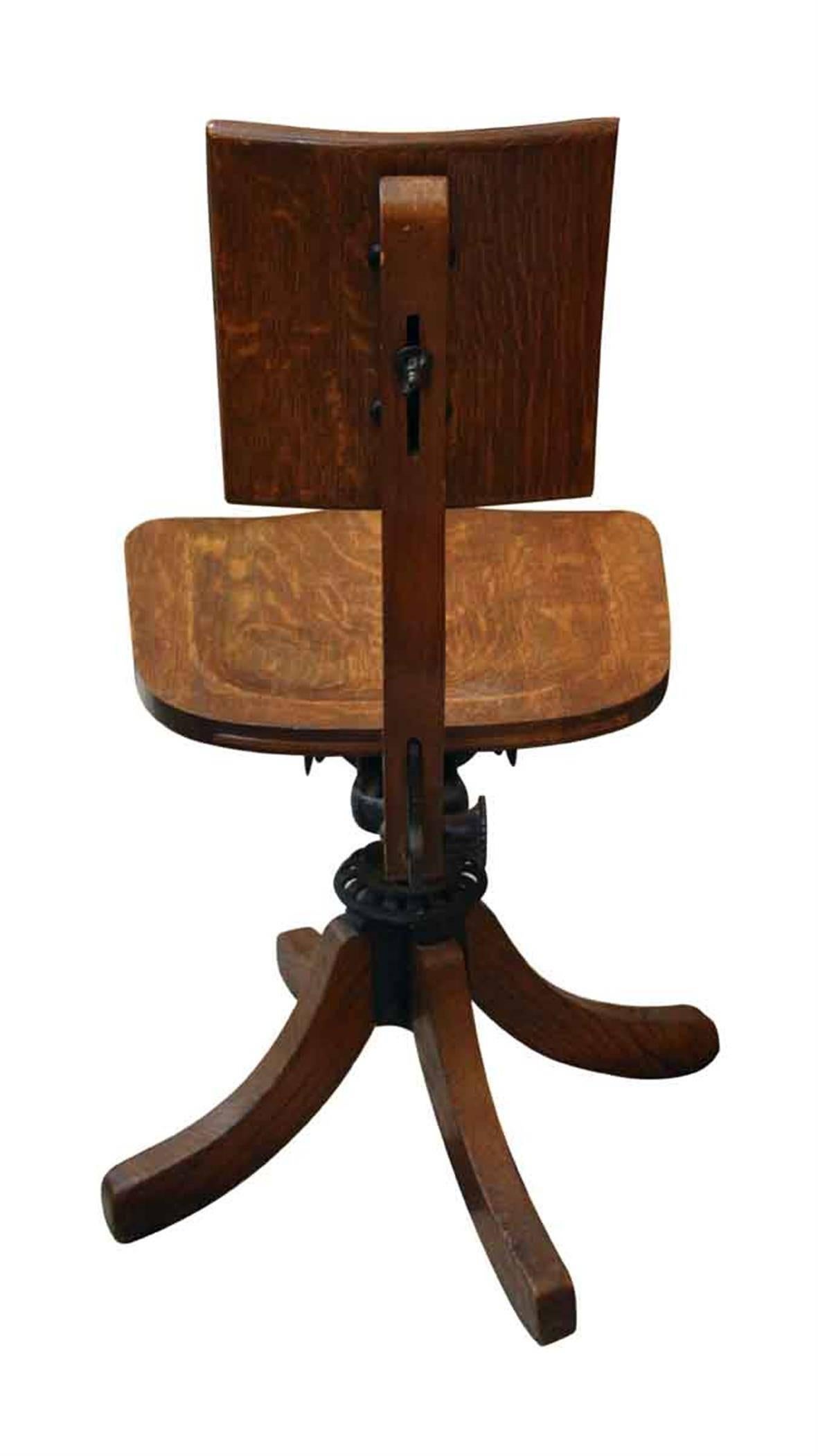 Industrial 1920s Adjustable Oak Office Chair in Dark Wood