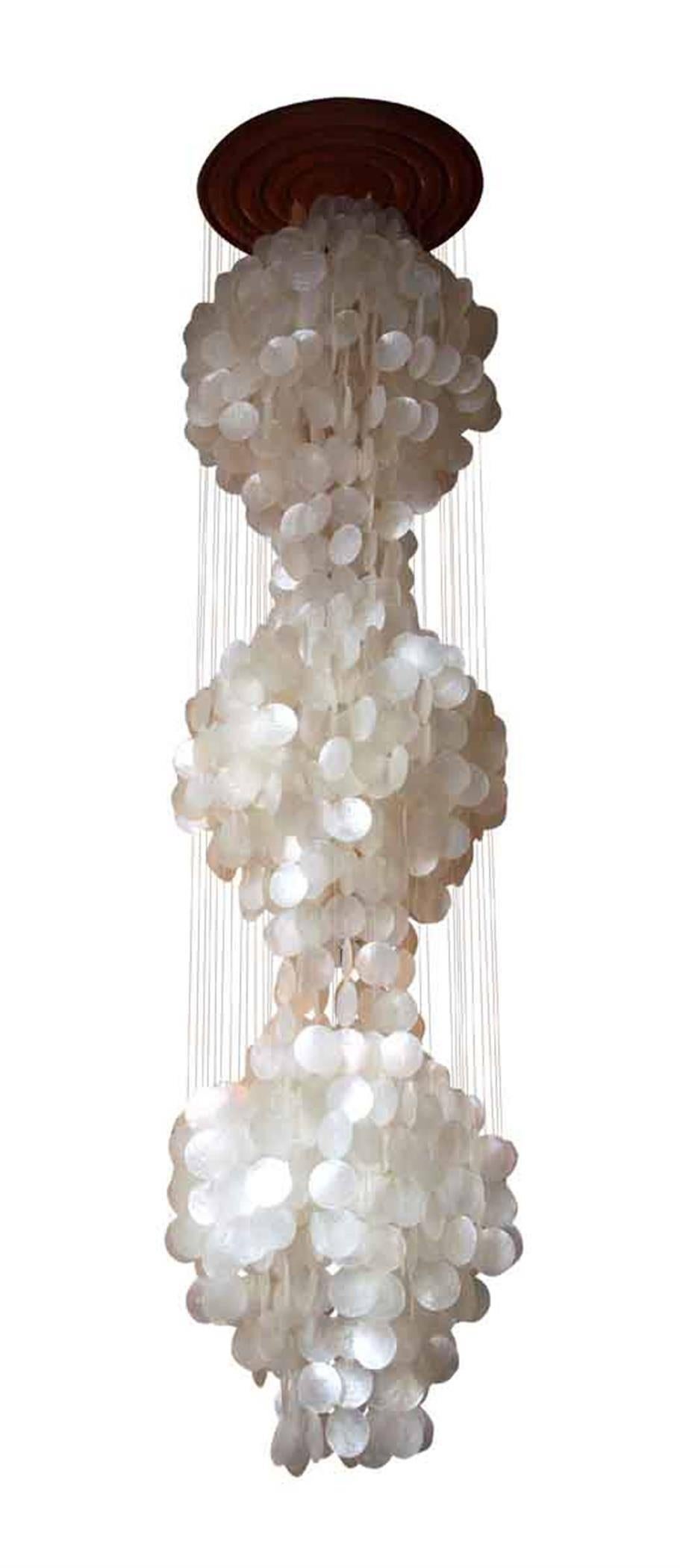 Late 20th Century 1990s Midcentury Chime with Genuine White Capiz Shell and Light
