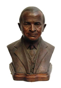 1920s Middle Age Gentleman's Bronze Bust Mounted on a Dark Wood Stand