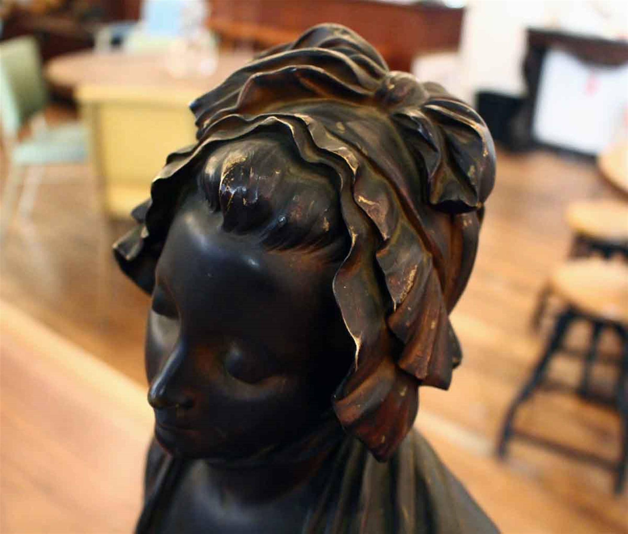 Romantic Bronze Bust of Woman with Bonnet; Signed E. Laurent For Sale