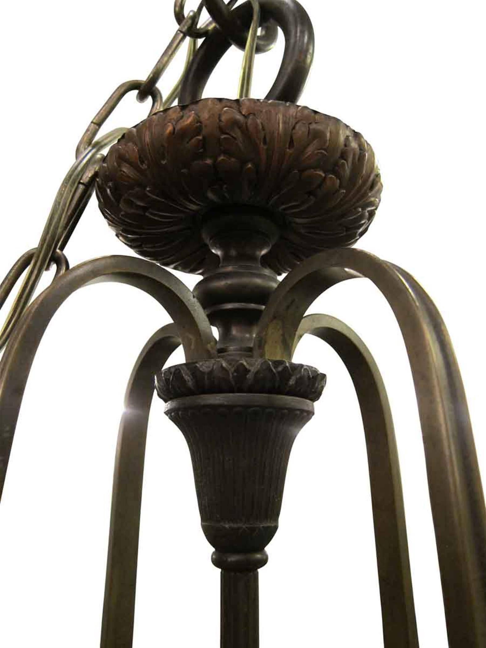 Bronze-Hängelaterne mit 6 Lichtern von EF Caldwell, 1910 (Frühes 20. Jahrhundert) im Angebot