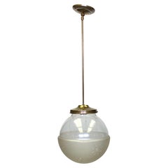 1920s Etched Glass Globe Light with Brass Pole Fitter