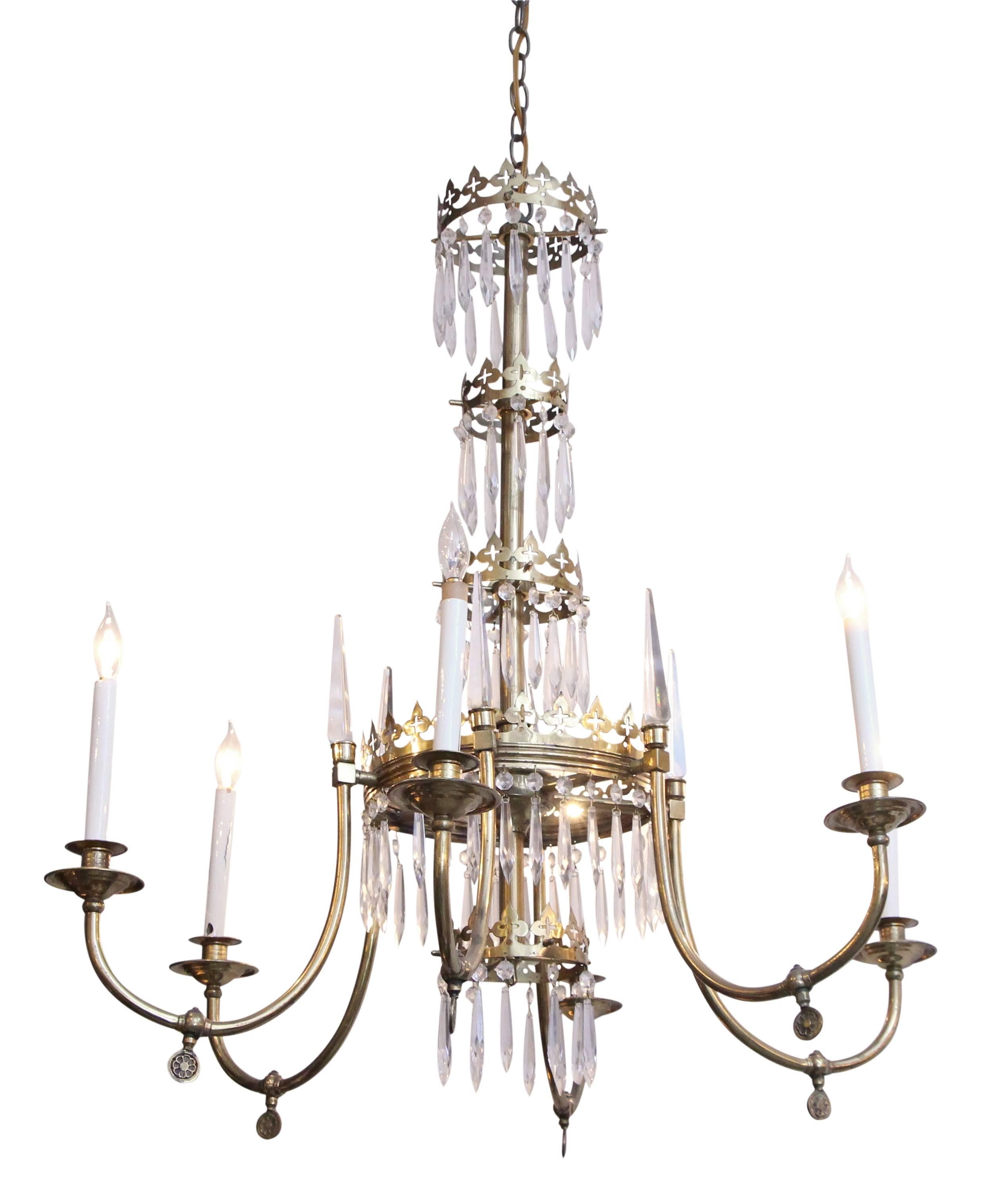 Baltic style six arm chandelier with crystal spikes. Cleaned and rewired. Please note, this item is located in one of our NYC locations.