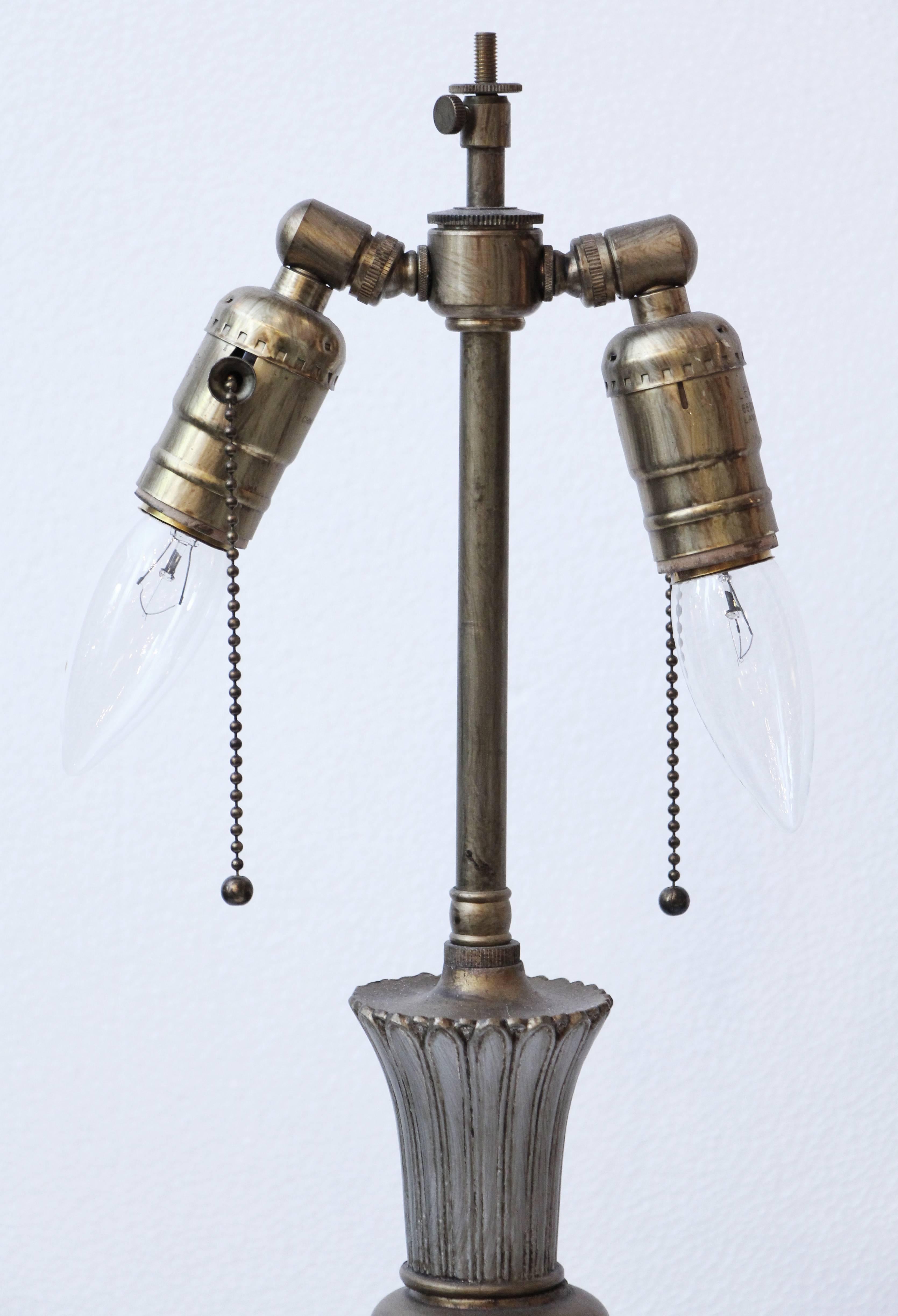 Pair of UK Georgian Style Bronze Table Lamps with Silver and Gold Plating, 1940s 3